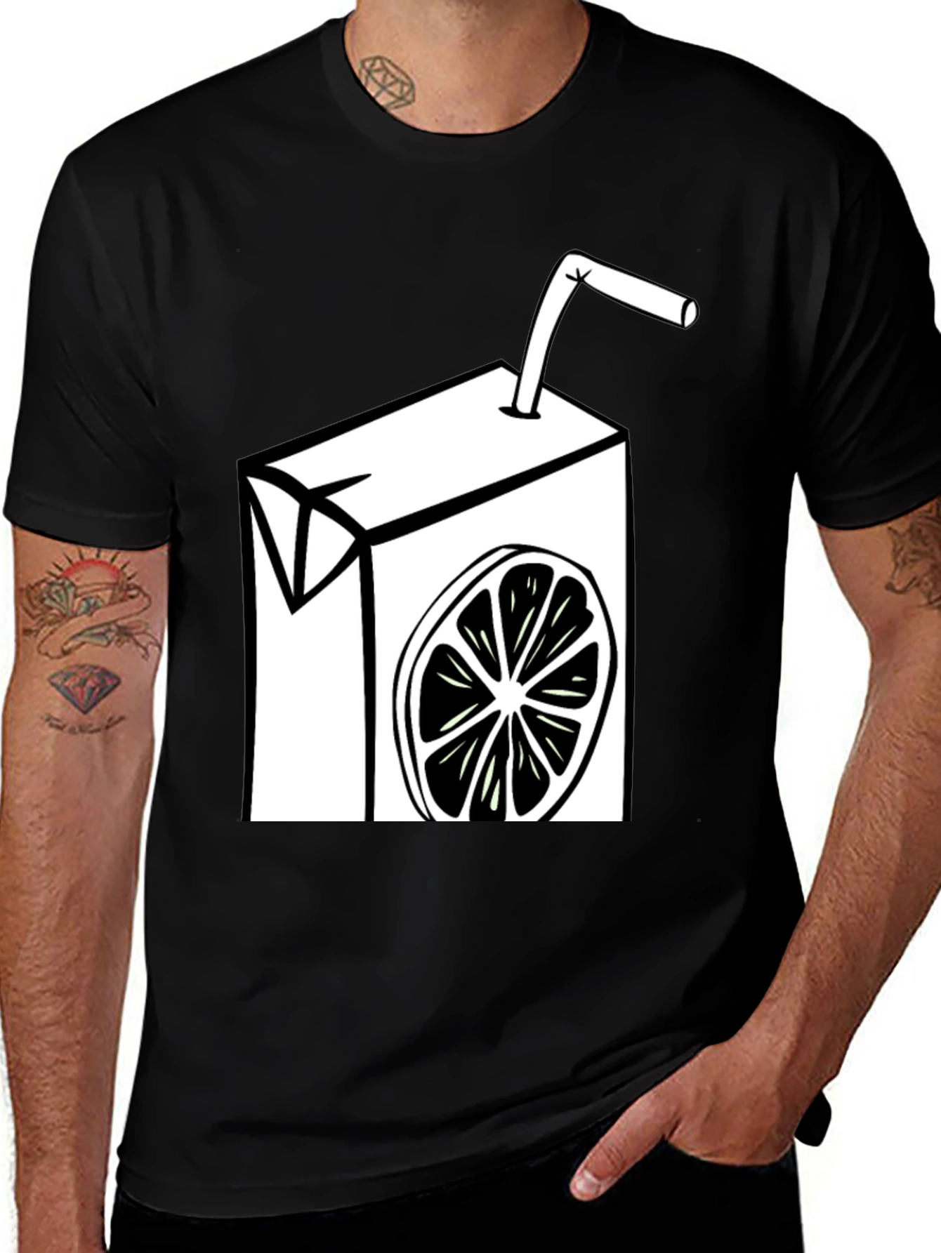 Fun Lemon Juice Box Graphic Tee - Black Cotton T-Shirt