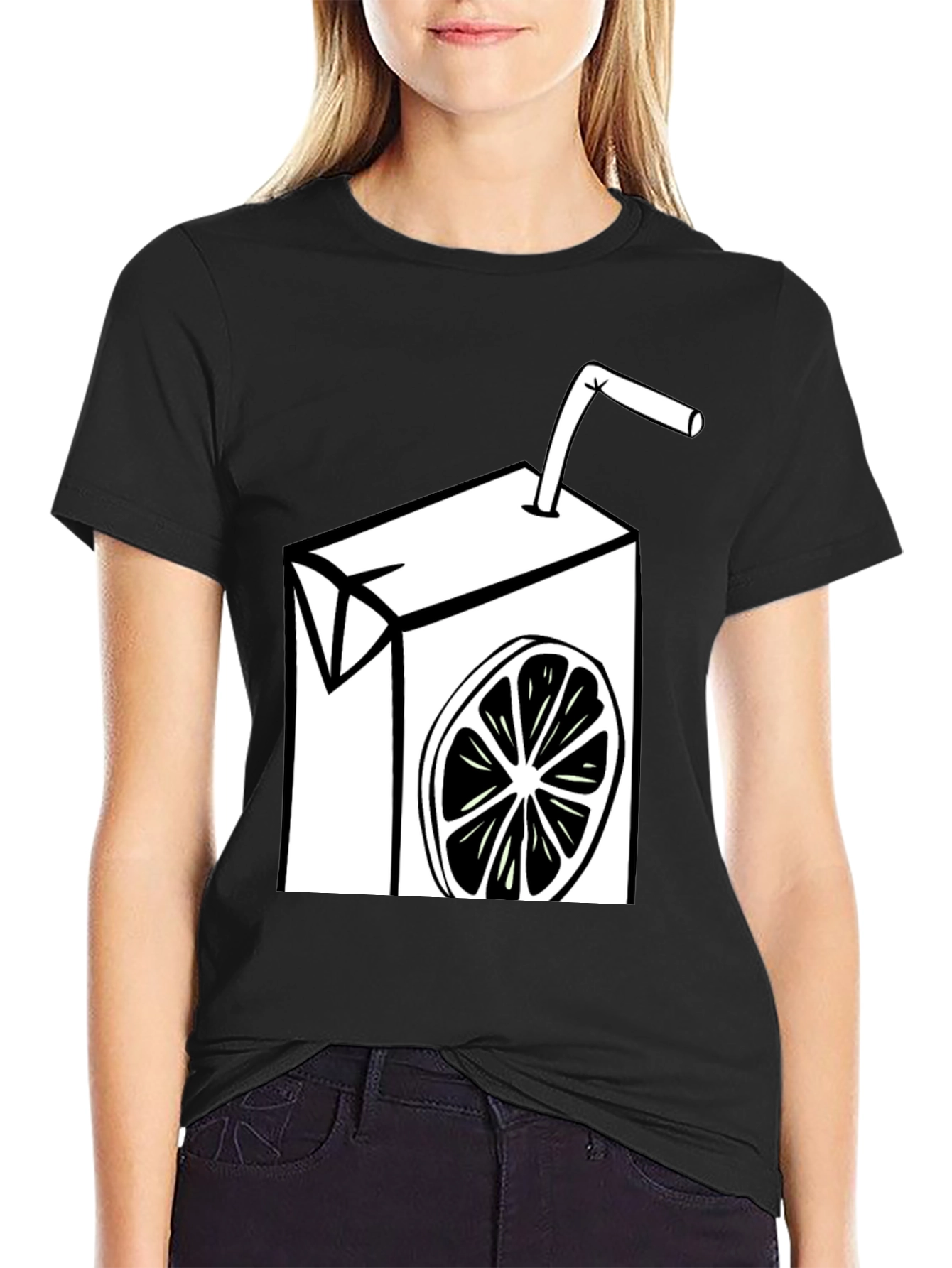 Fun Lemon Juice Box Graphic Tee - Black Cotton T-Shirt