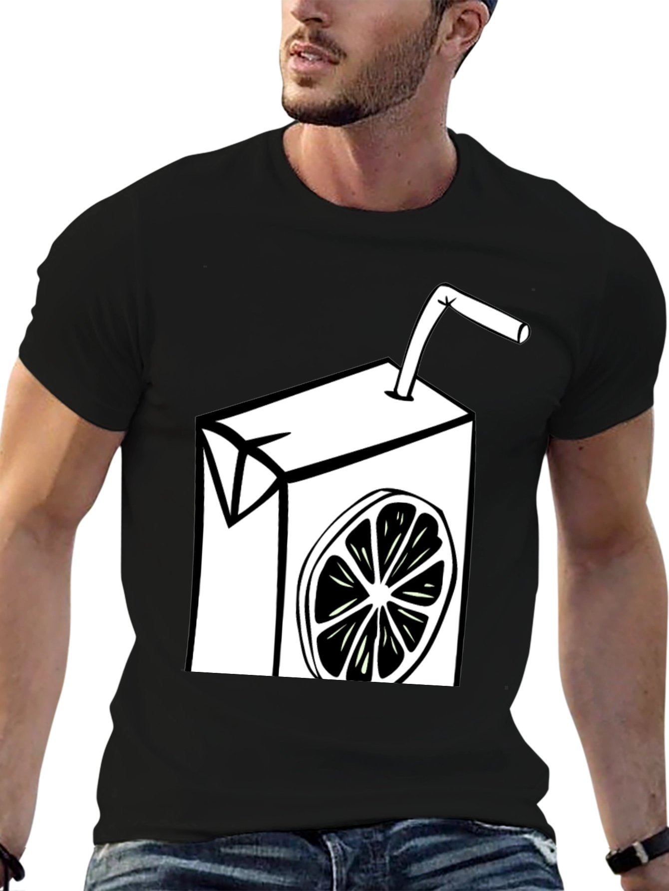 Fun Lemon Juice Box Graphic Tee - Black Cotton T-Shirt