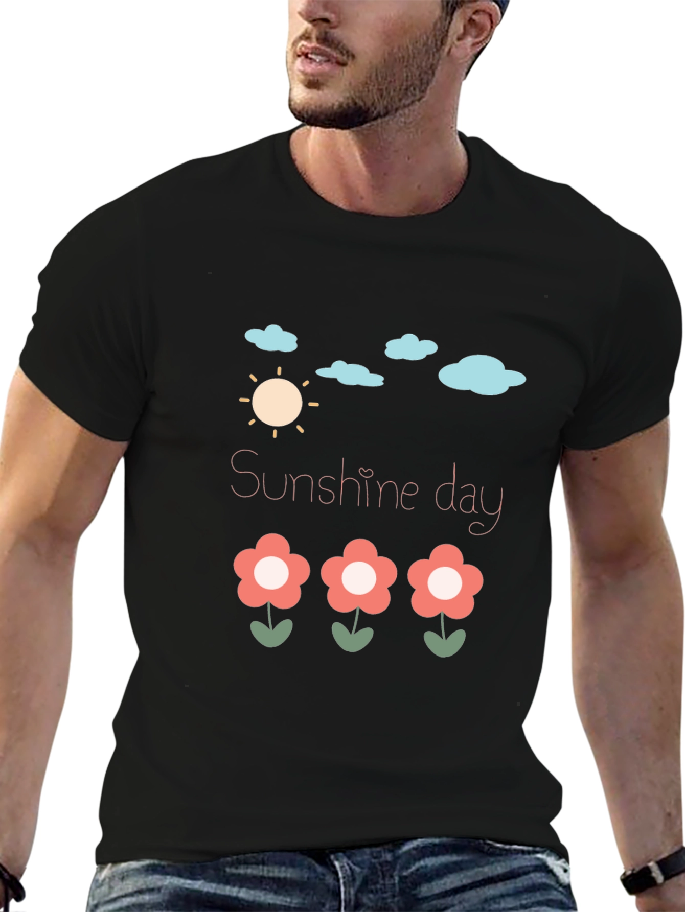 Sunshine Day Graphic Tee - Black Cotton T-Shirt