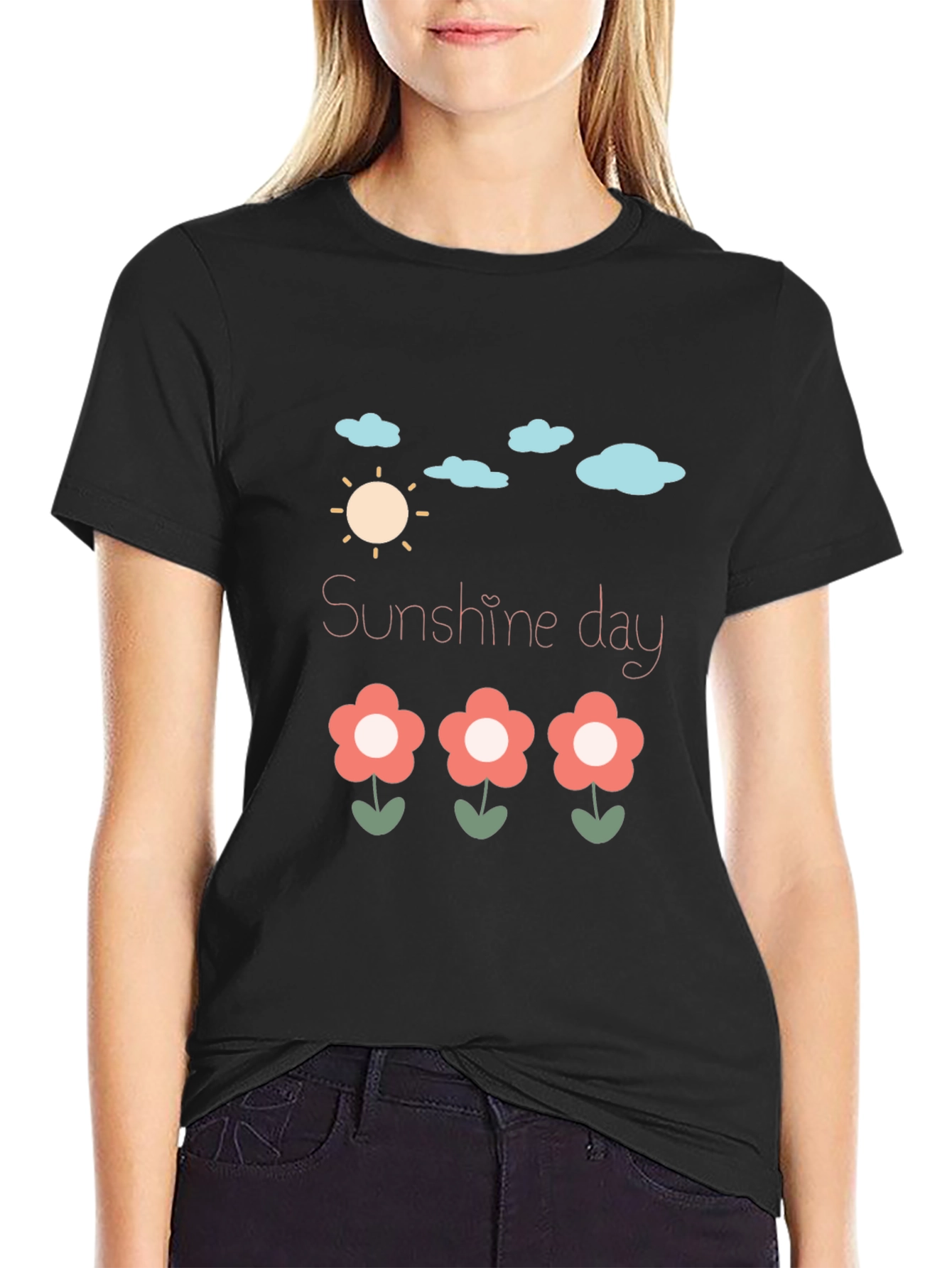 Sunshine Day Graphic Tee - Black Cotton T-Shirt