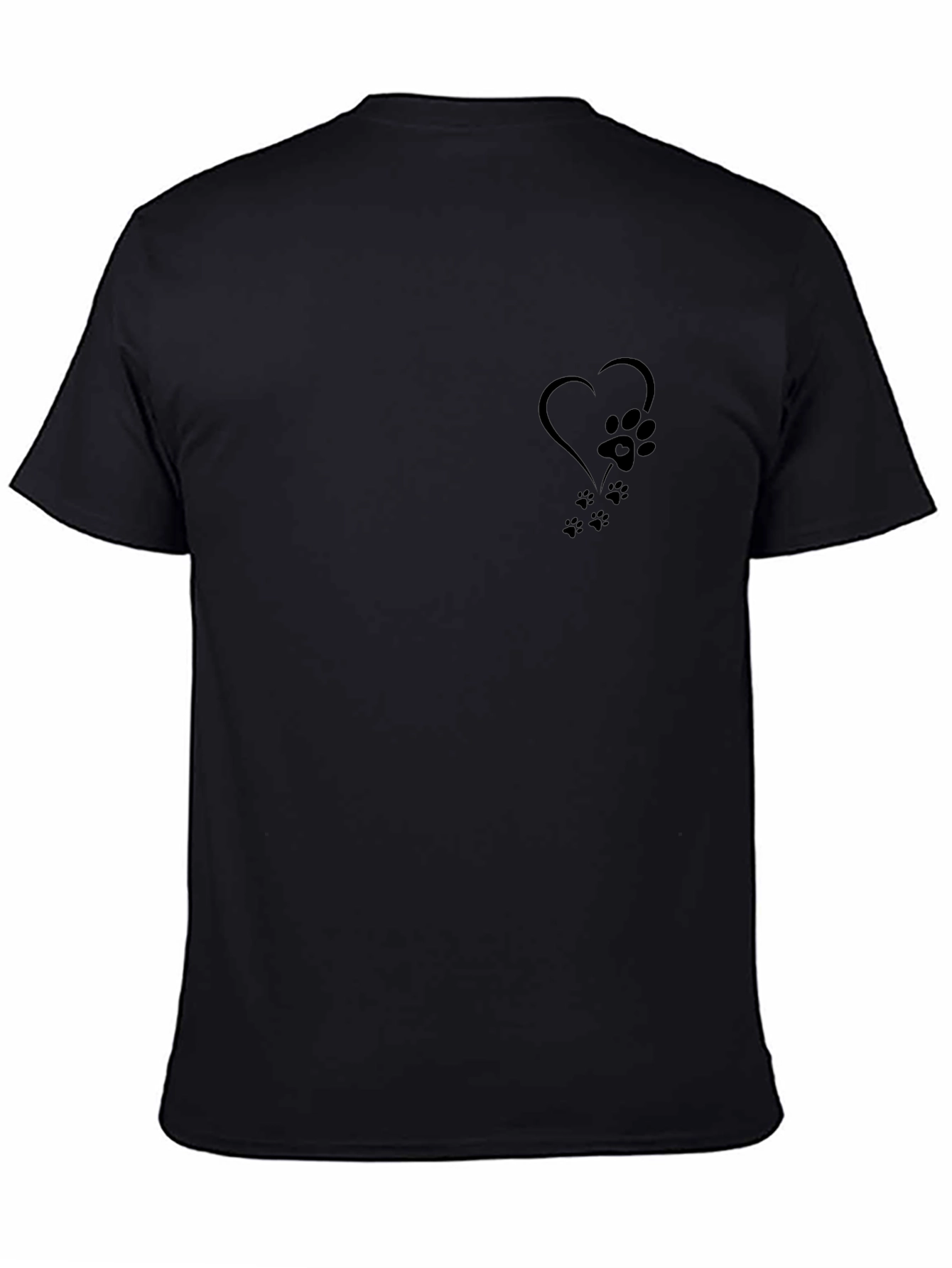 Mens Black T-Shirt with Paw Print Heart Design
