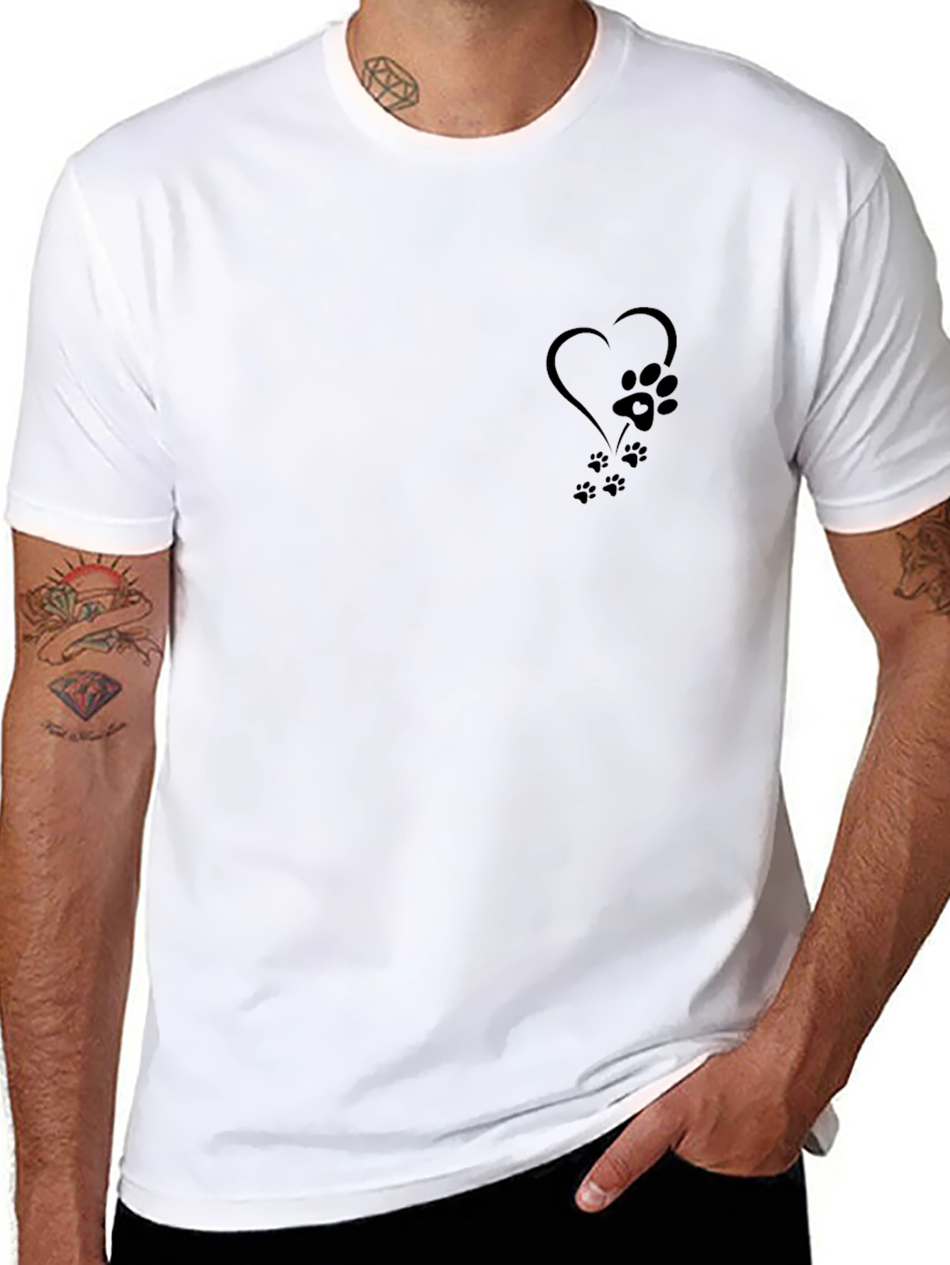 Mens Black T-Shirt with Paw Print Heart Design