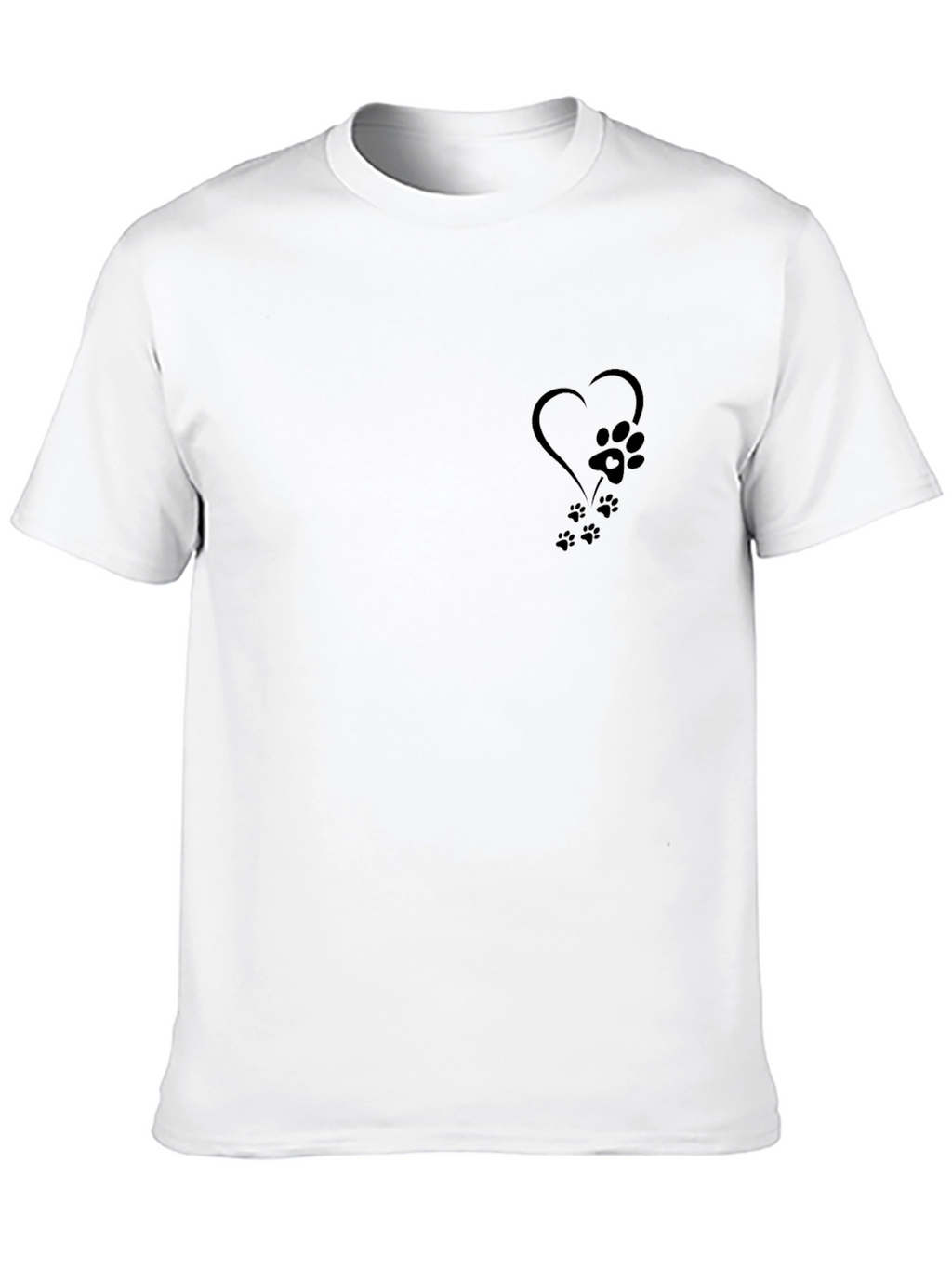 Mens Black T-Shirt with Paw Print Heart Design
