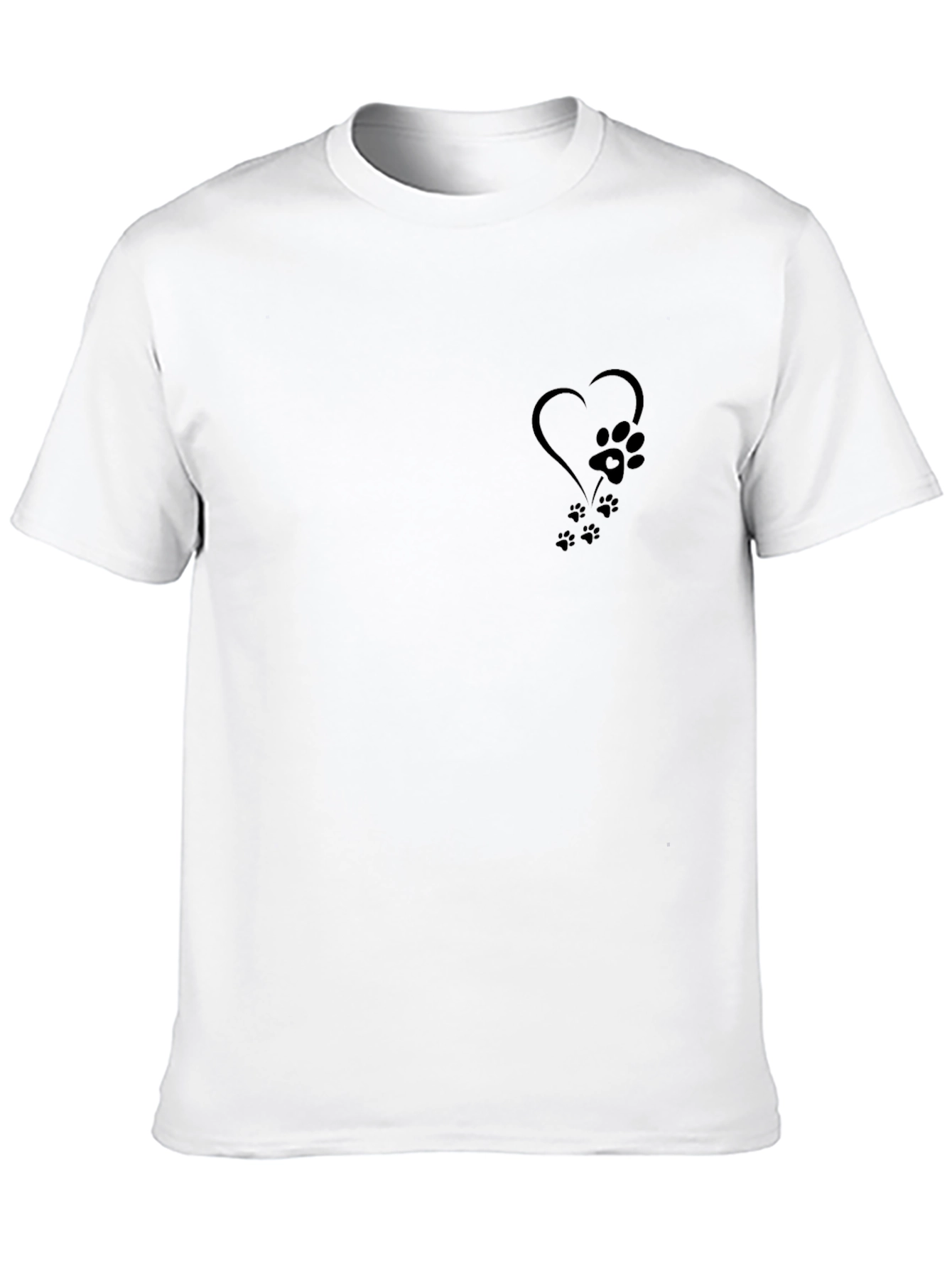 Mens Black T-Shirt with Paw Print Heart Design