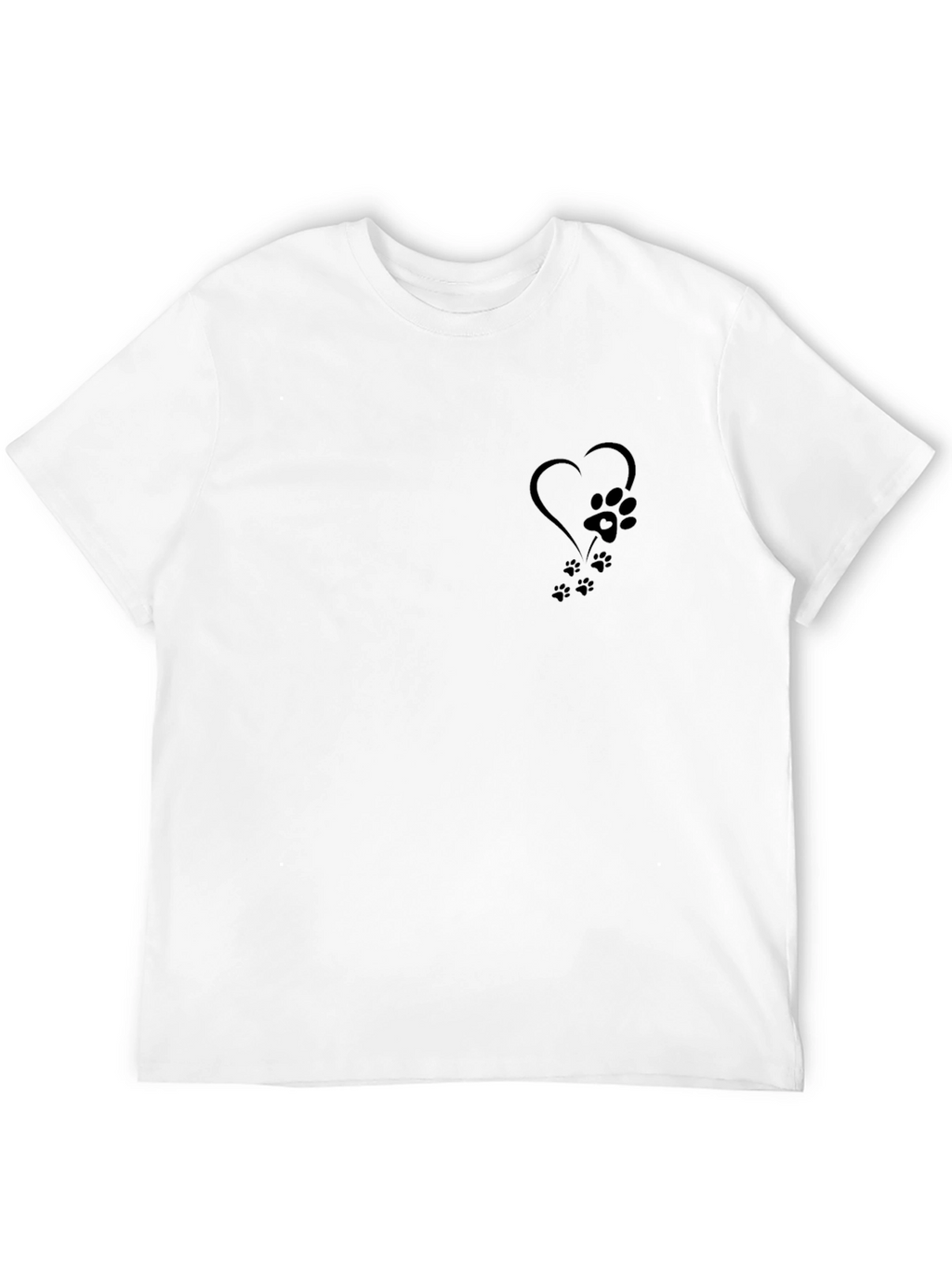Mens Black T-Shirt with Paw Print Heart Design