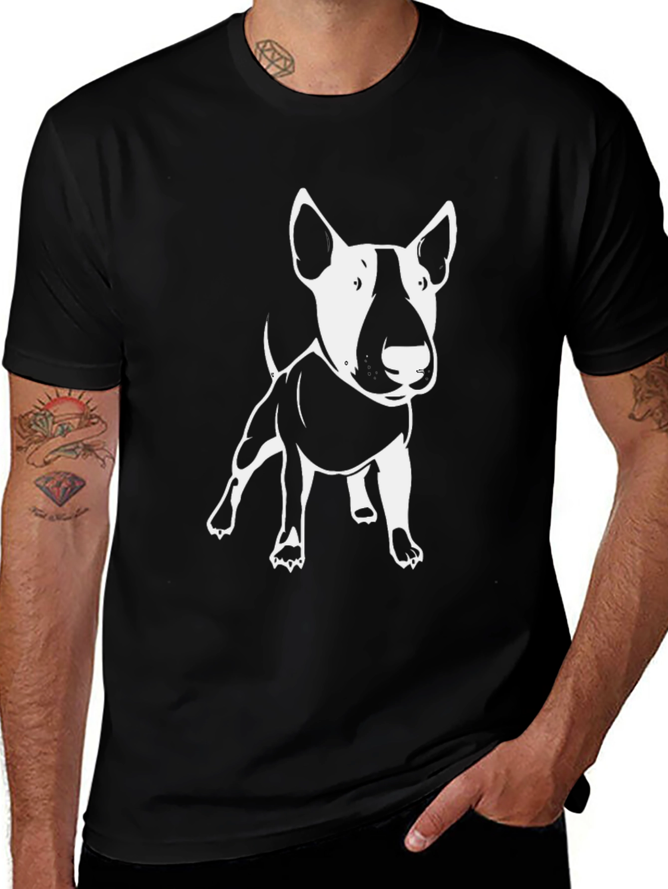 Bull Terrier Graphic Tee - Black Cotton T-Shirt