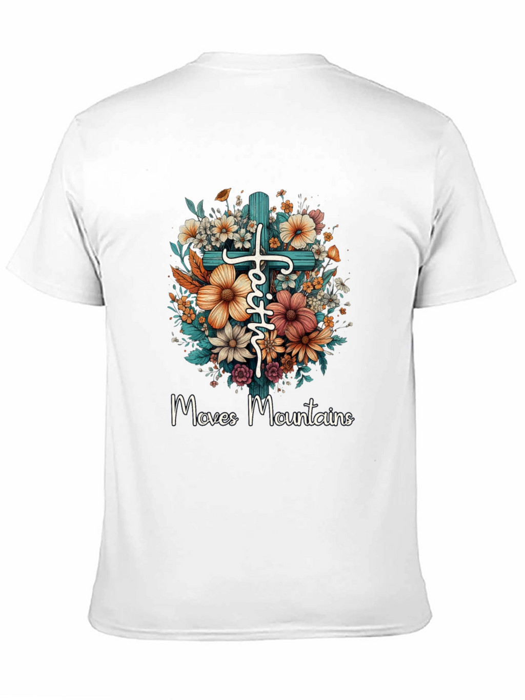 Faith Moves Mountains Floral Cross T-Shirt
