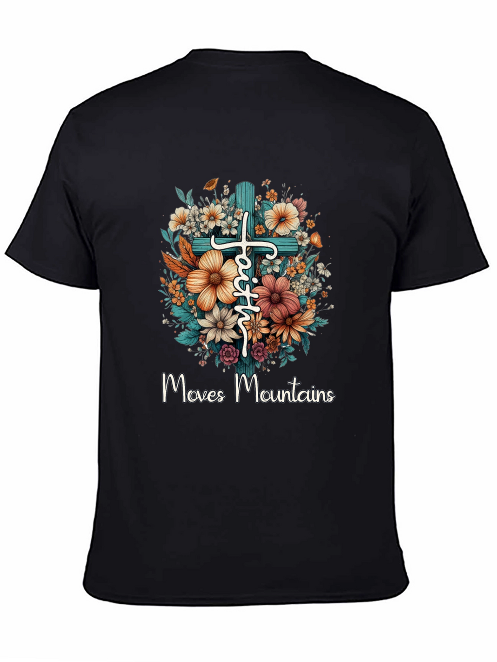 Faith Moves Mountains Floral Cross T-Shirt