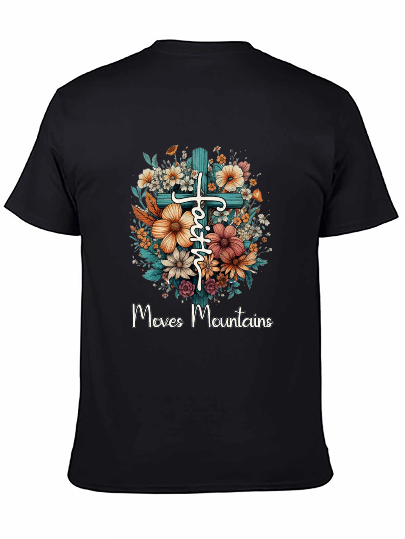 Faith Moves Mountains Floral Cross T-Shirt