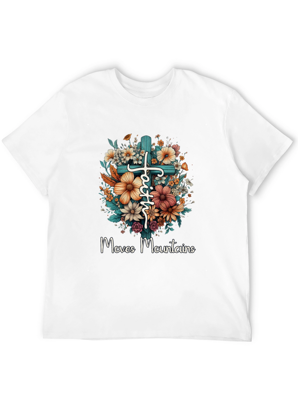 Faith Moves Mountains Floral Cross T-Shirt