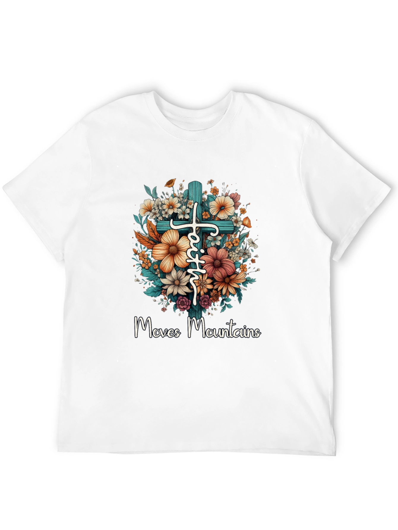 Faith Moves Mountains Floral Cross T-Shirt