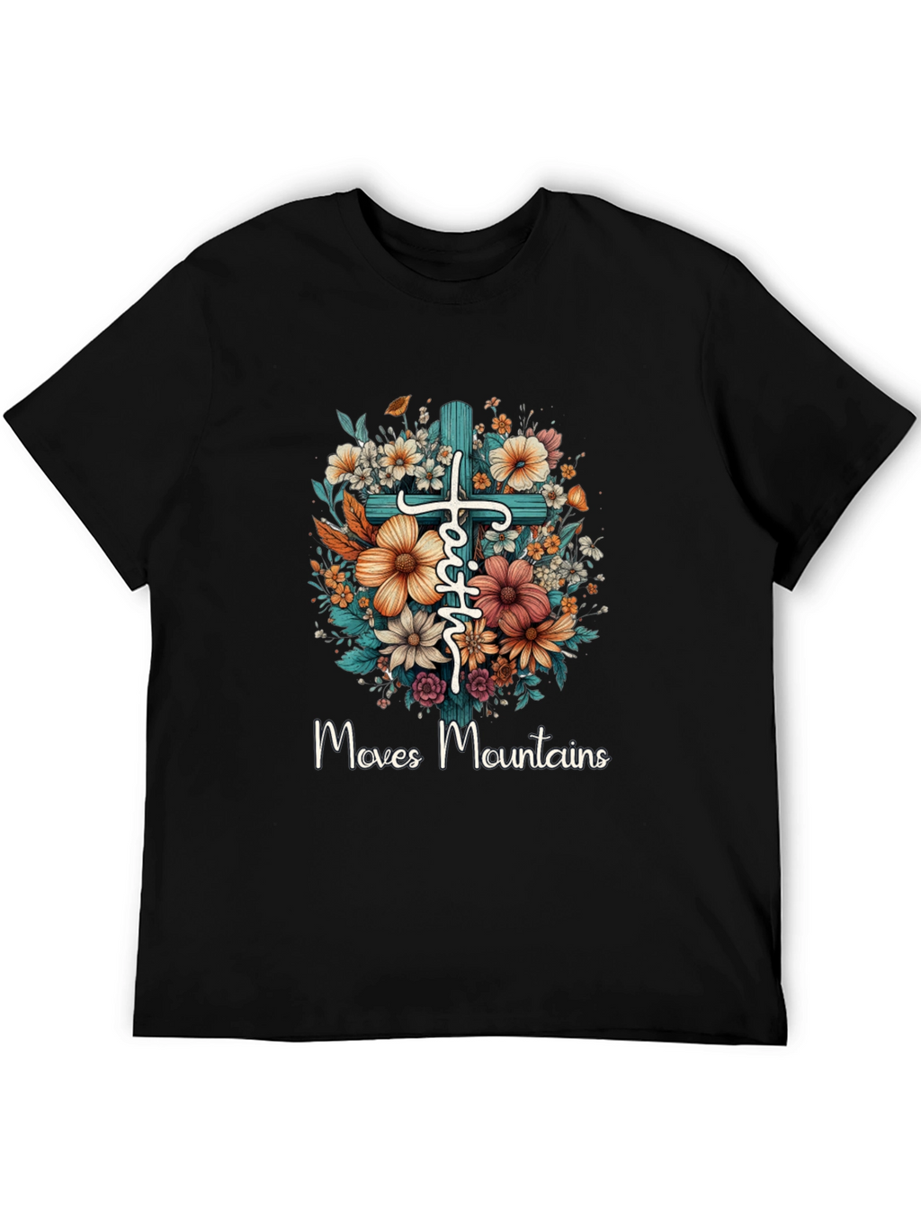 Faith Moves Mountains Floral Cross T-Shirt