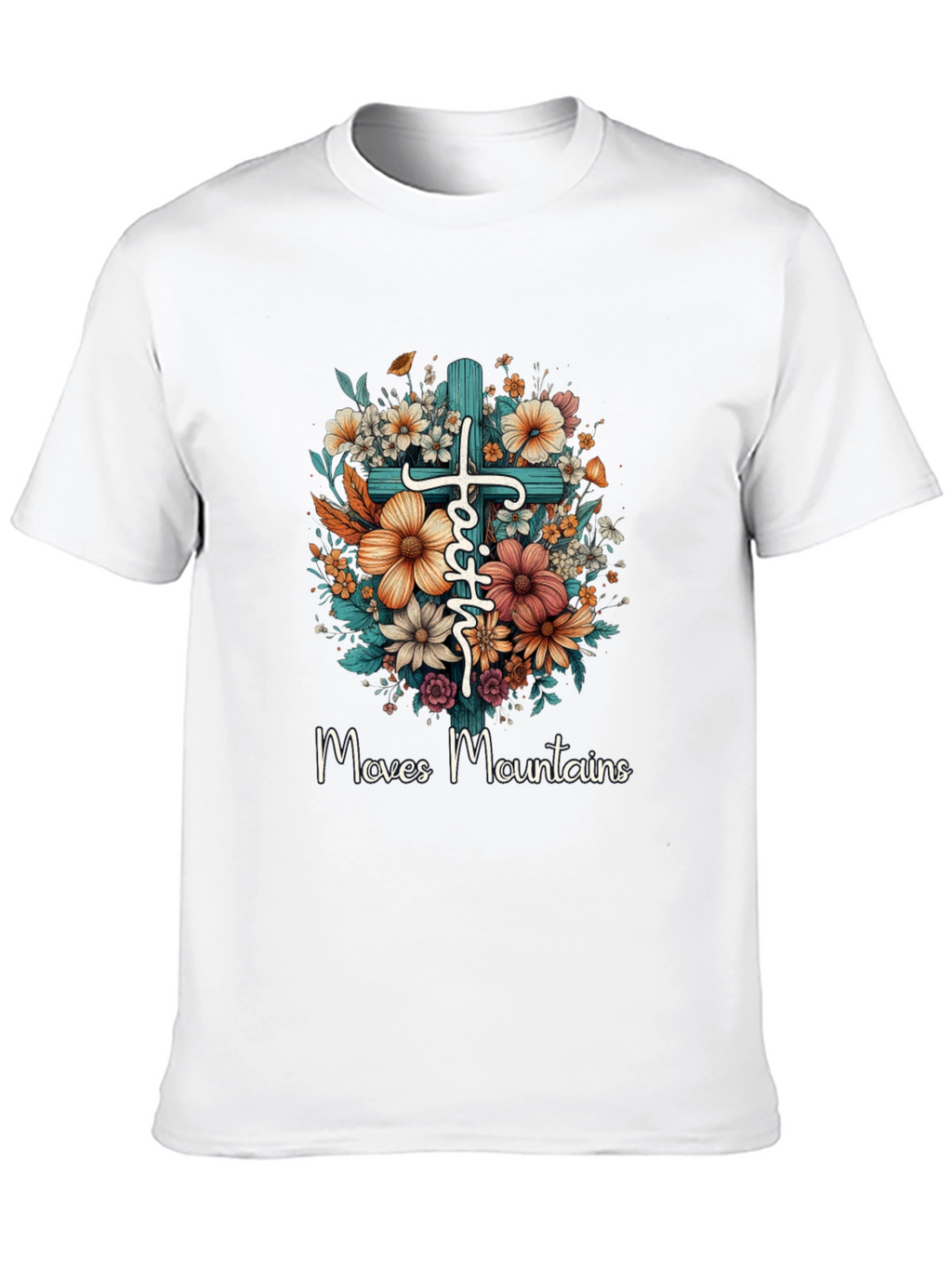 Faith Moves Mountains Floral Cross T-Shirt
