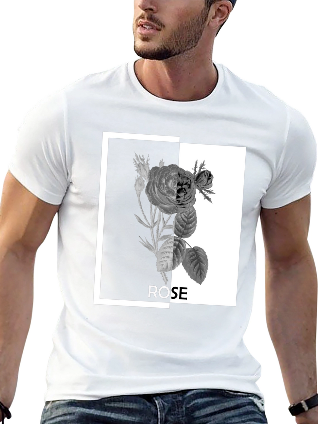 Black Rose Graphic Tee - Modern Floral Design