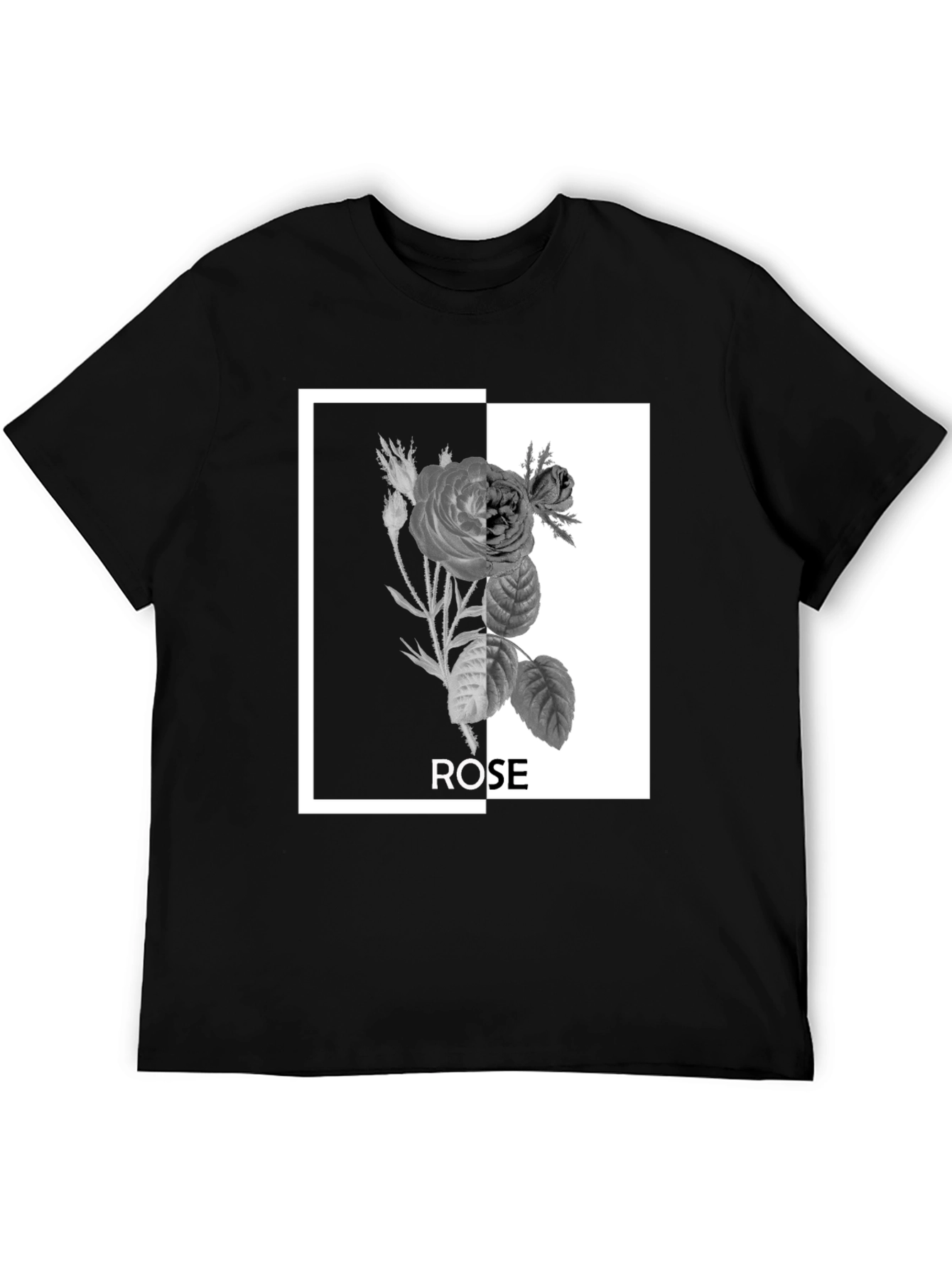 Black Rose Graphic Tee - Modern Floral Design