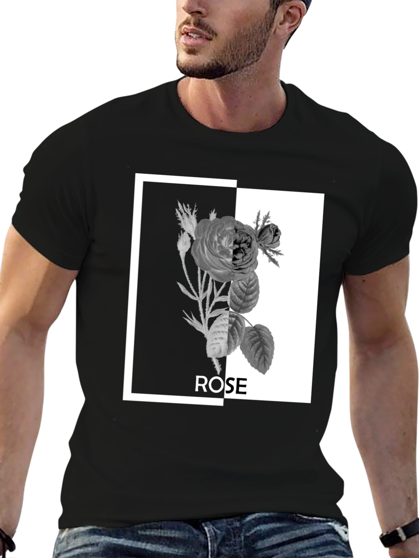 Black Rose Graphic Tee - Modern Floral Design