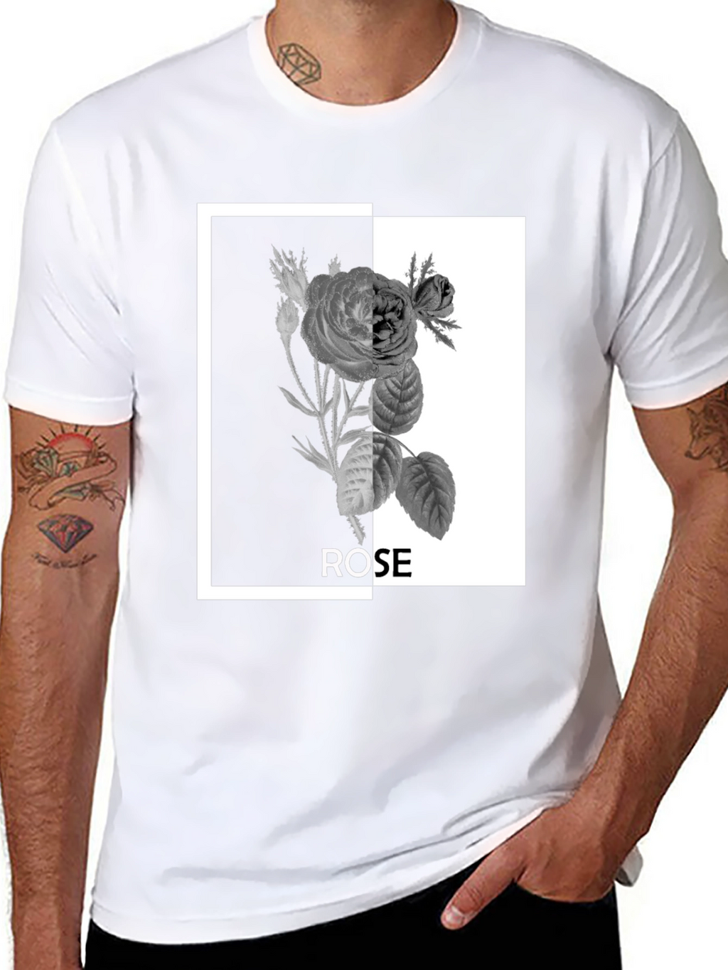 Black Rose Graphic Tee - Modern Floral Design