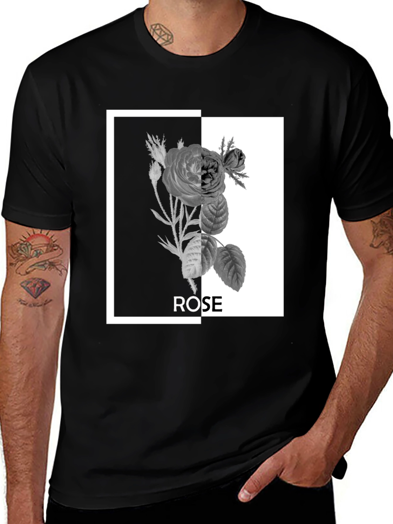 Black Rose Graphic Tee - Modern Floral Design