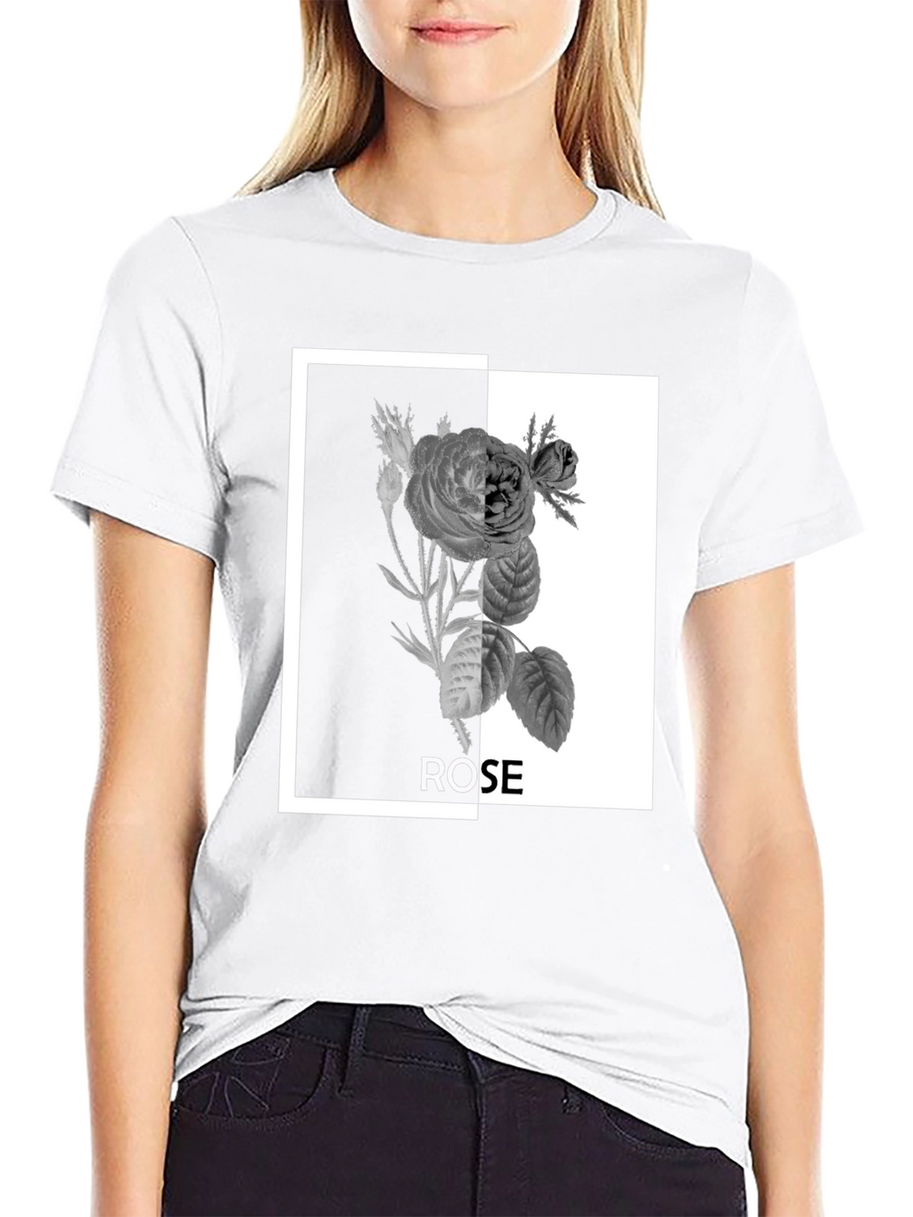Black Rose Graphic Tee - Modern Floral Design