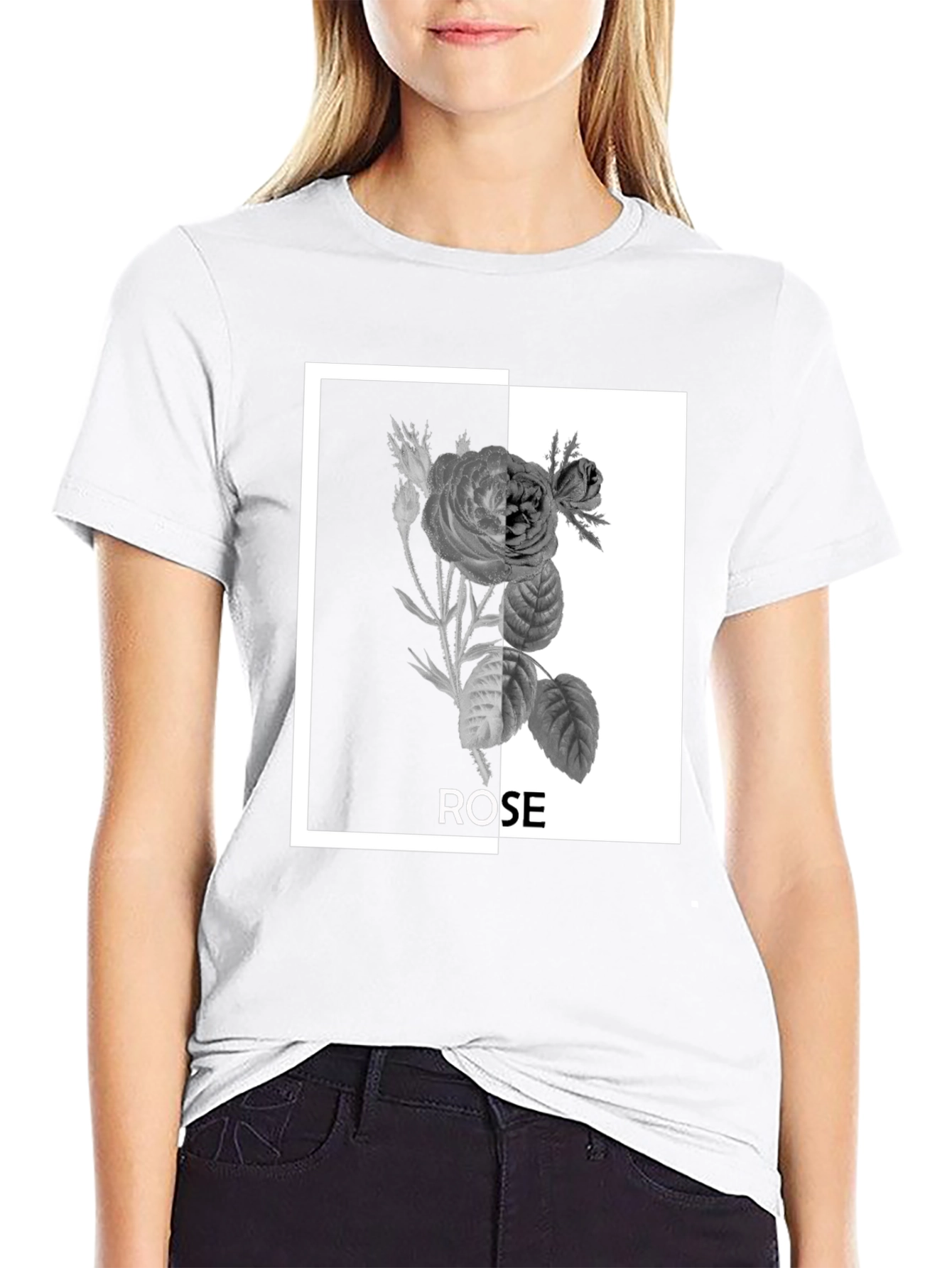 Black Rose Graphic Tee - Modern Floral Design