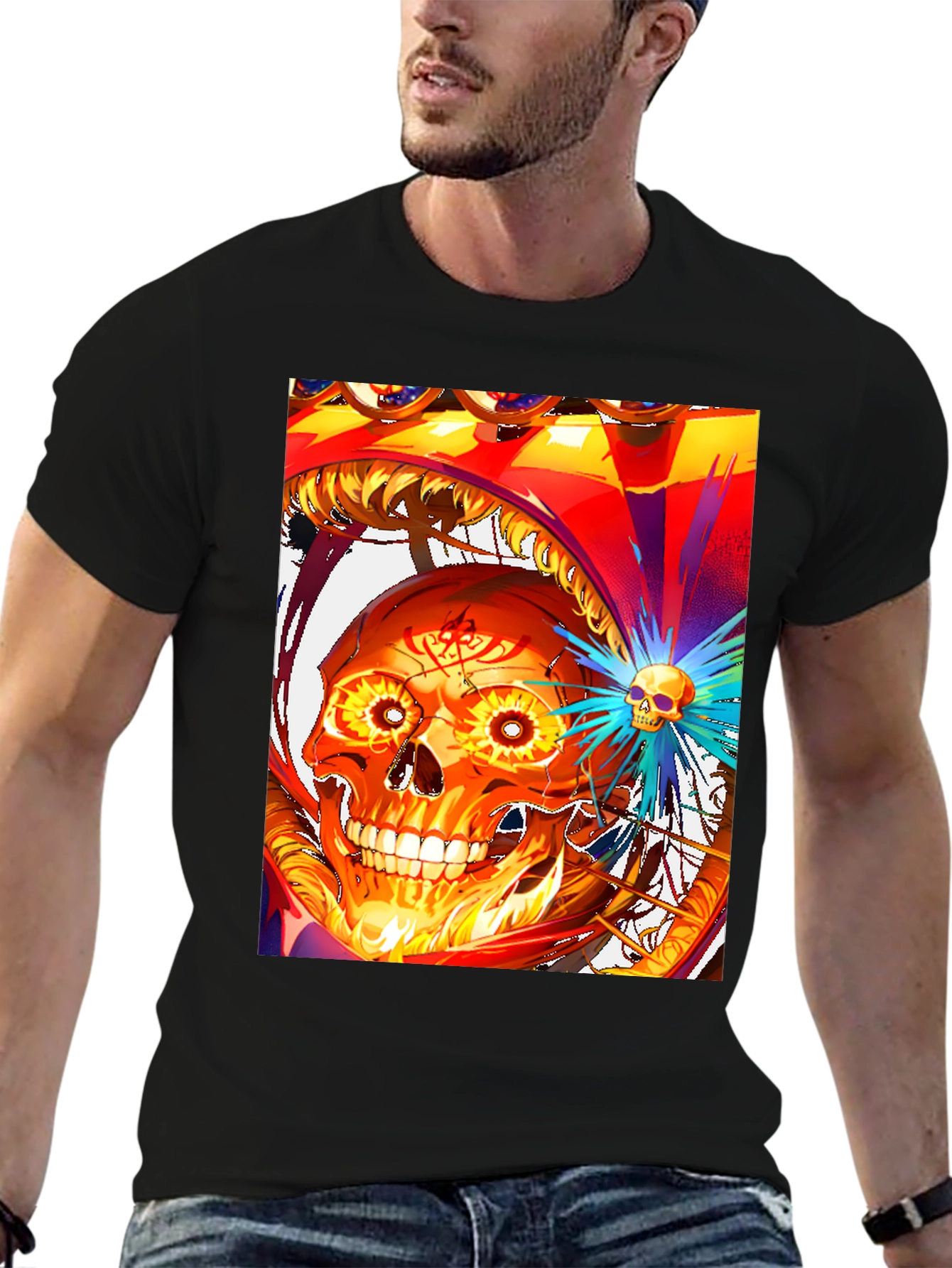Fiery Skull Graphic Tee - Bold Design