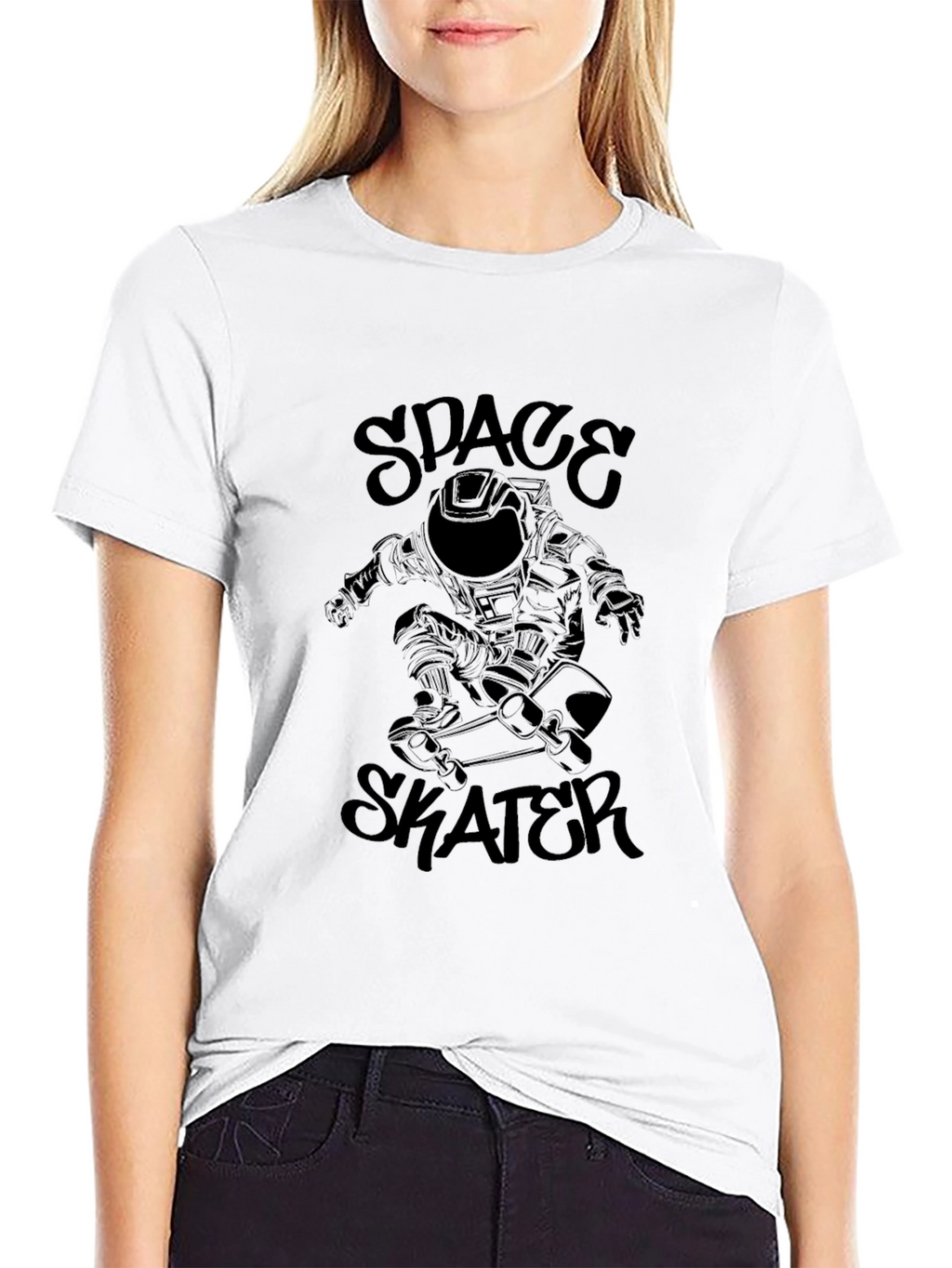 Space Skater Graphic Tee - Black Cotton T-Shirt