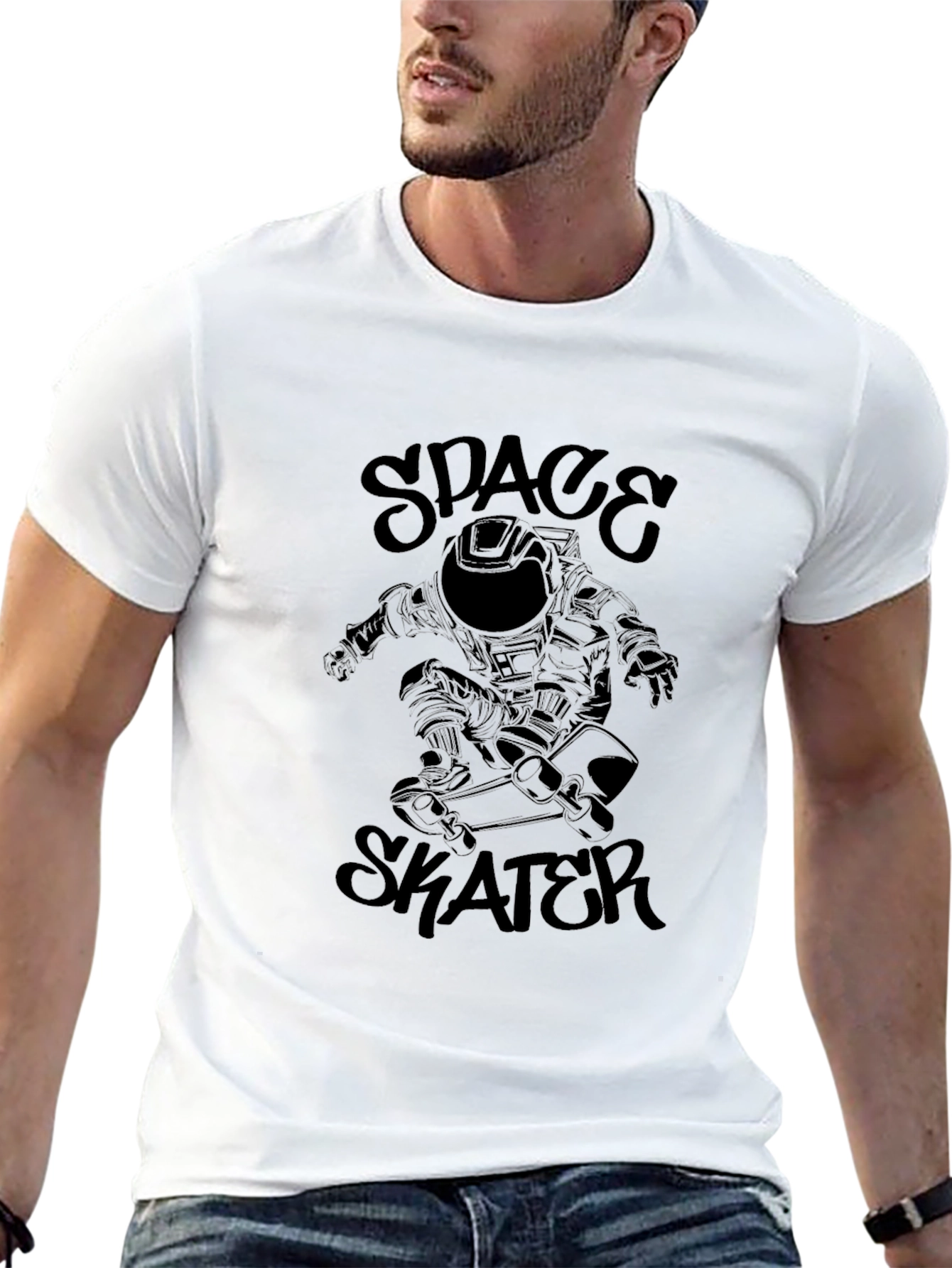 Space Skater Graphic Tee - Black Cotton T-Shirt