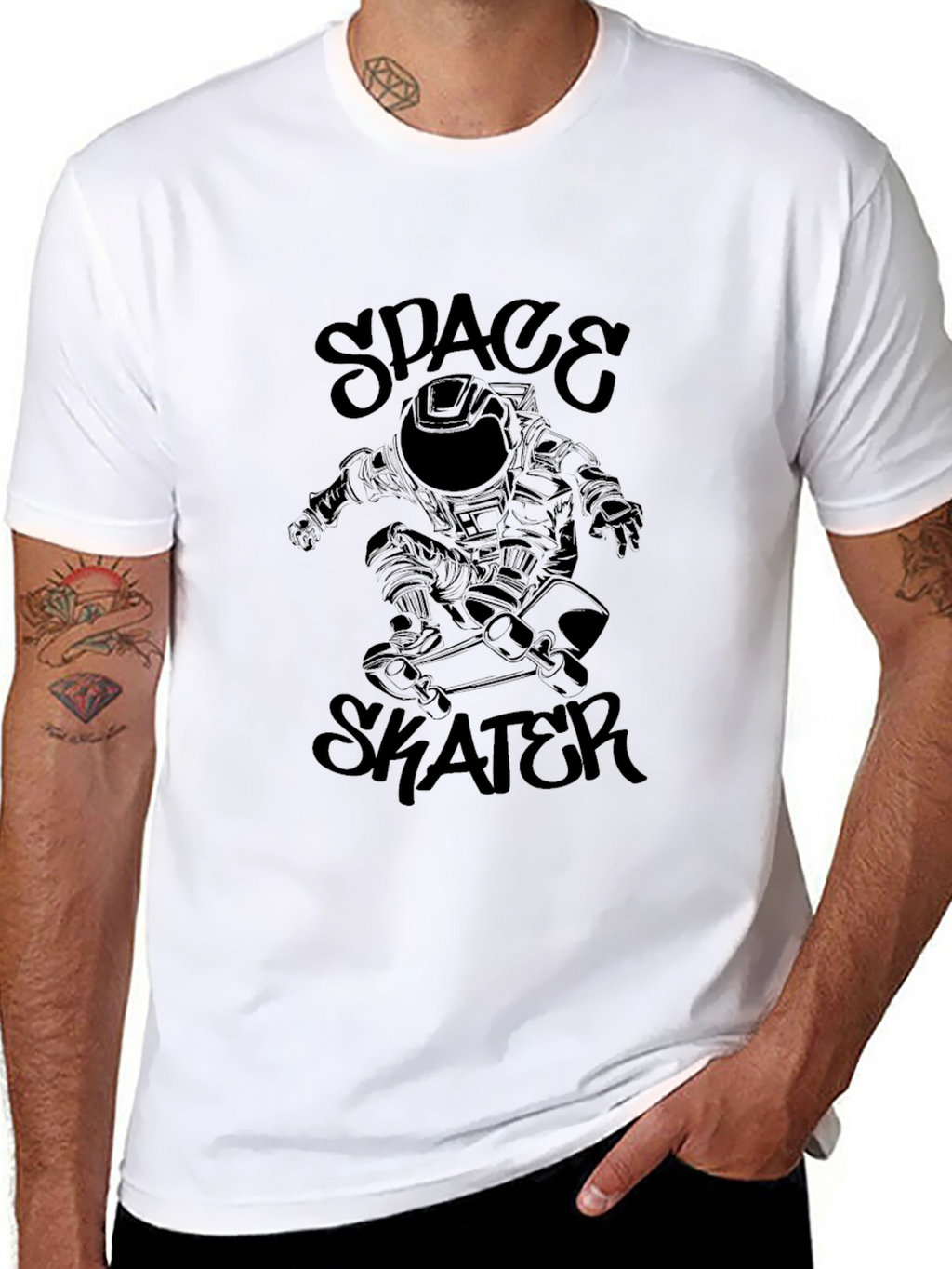 Space Skater Graphic Tee - Black Cotton T-Shirt