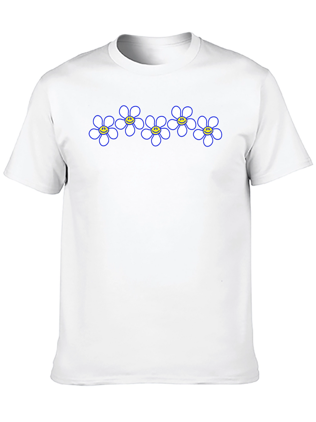 Smiley Flower Power Tee - Casual Black T-Shirt