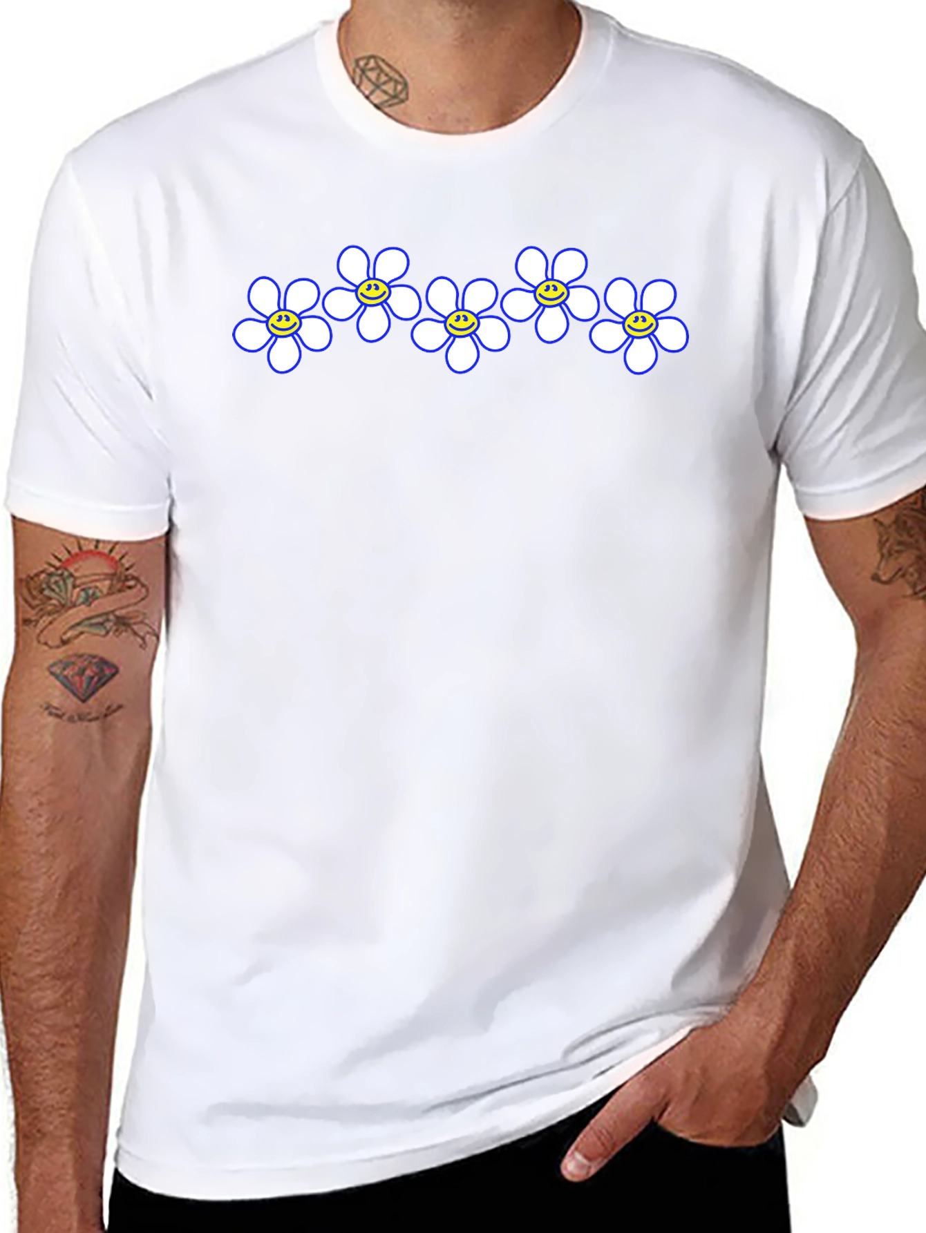 Smiley Flower Power Tee - Casual Black T-Shirt