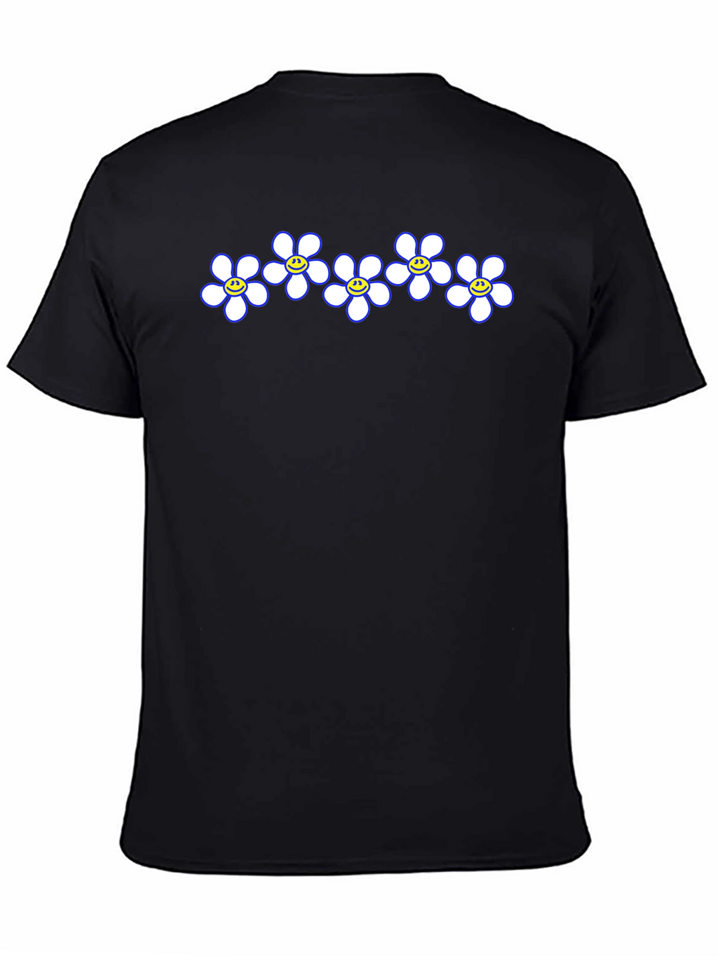 Smiley Flower Power Tee - Casual Black T-Shirt