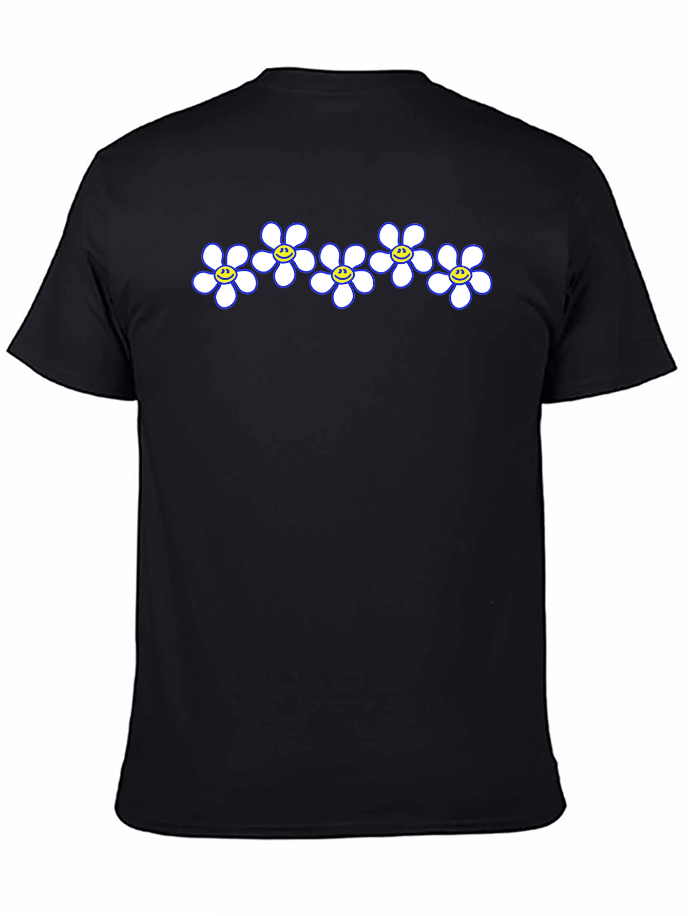 Smiley Flower Power Tee - Casual Black T-Shirt