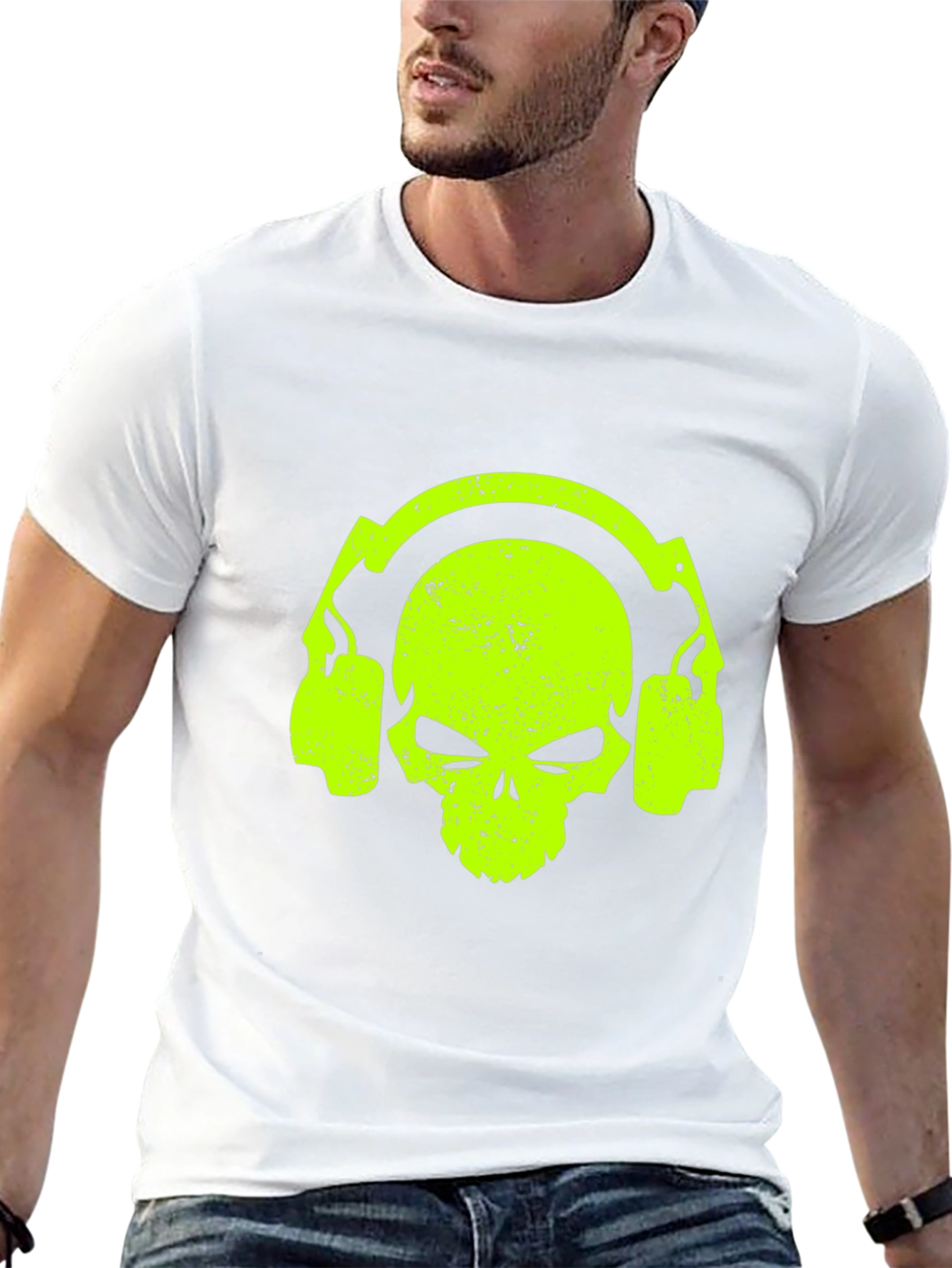Skull Headphone Graphic Tee - Cool Black T-Shirt