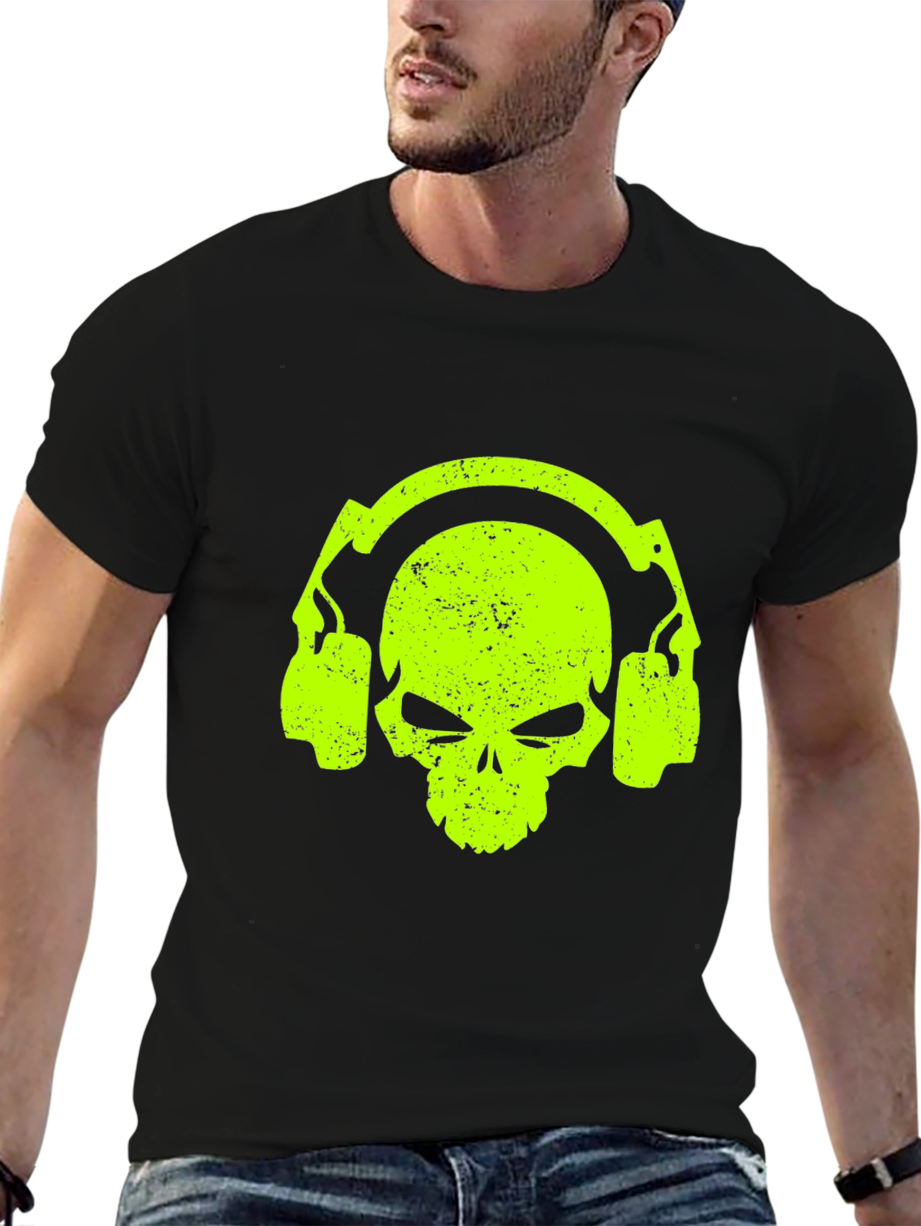 Skull Headphone Graphic Tee - Cool Black T-Shirt