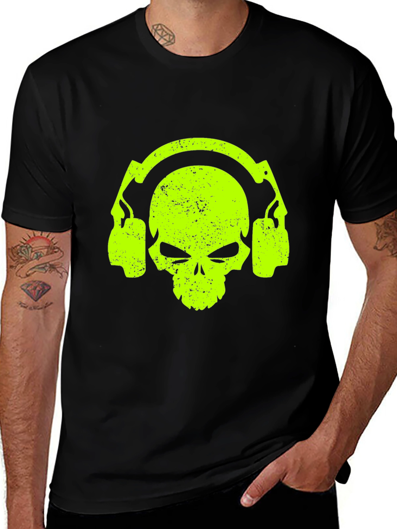 Skull Headphone Graphic Tee - Cool Black T-Shirt