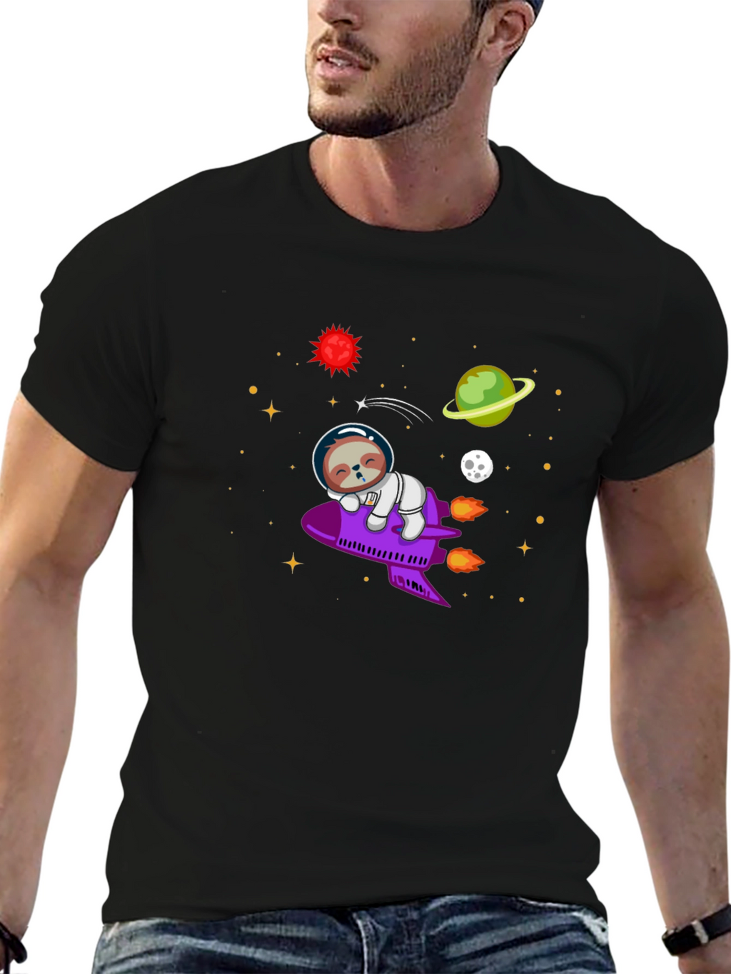 Sloth Astronaut T-Shirt - Space Rocket Design
