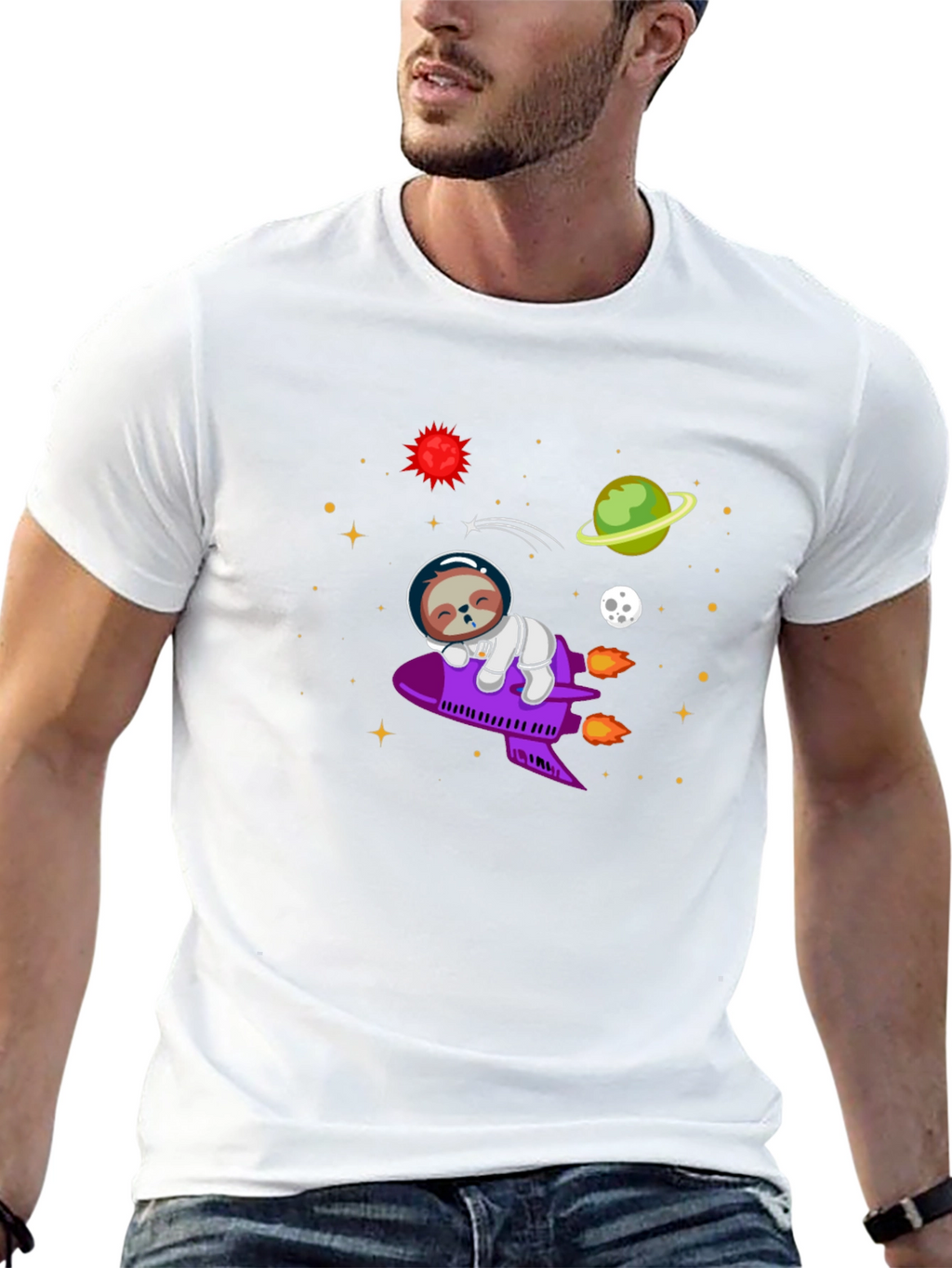 Sloth Astronaut T-Shirt - Space Rocket Design