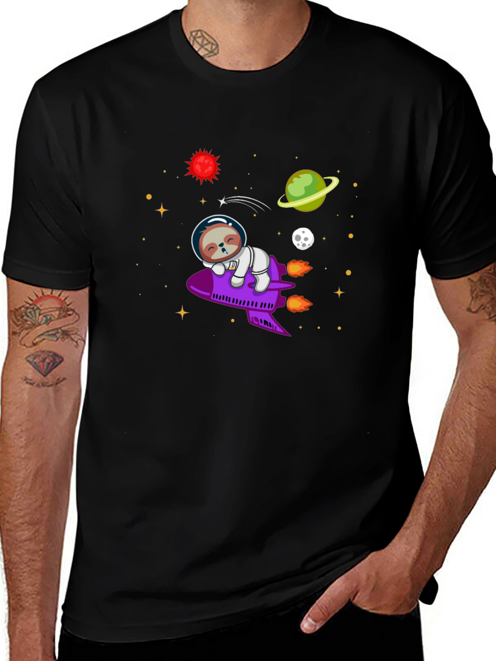 Sloth Astronaut T-Shirt - Space Rocket Design