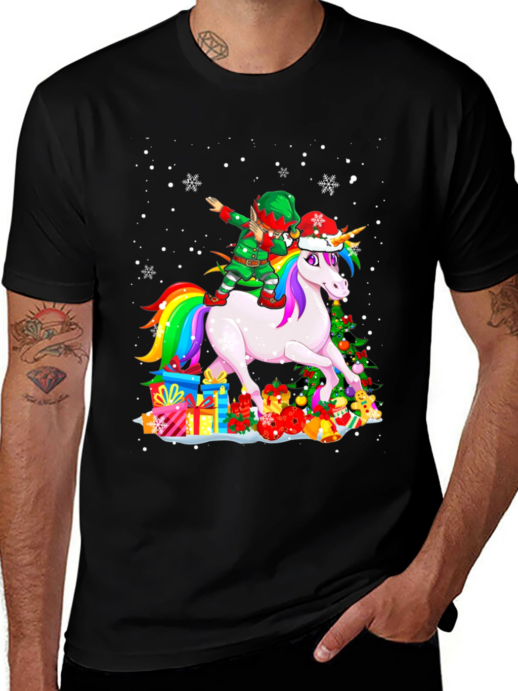 Christmas Unicorn Elf Dabbing T-Shirt