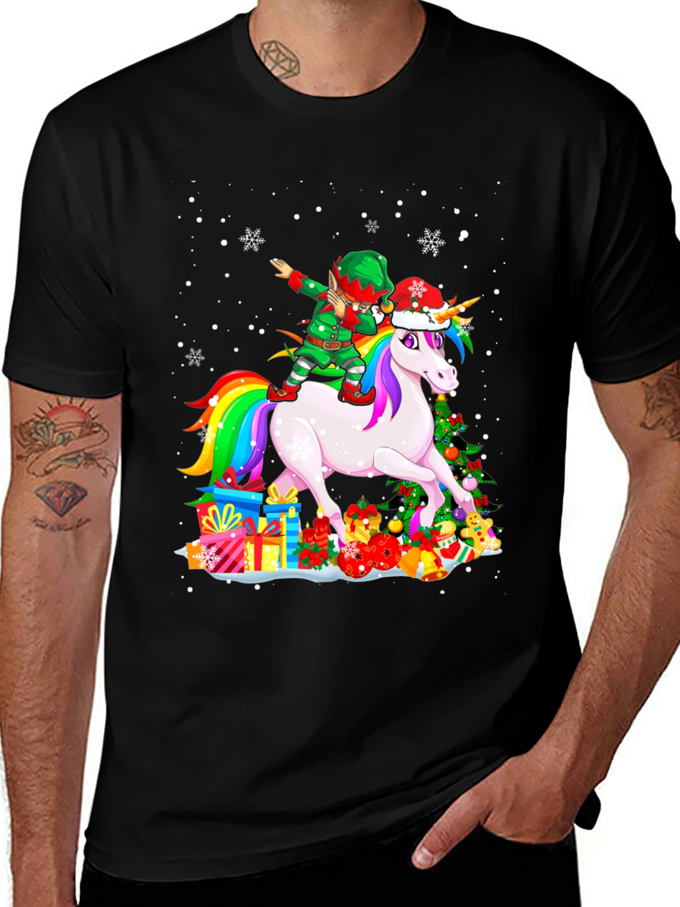 Christmas Unicorn Elf Dabbing T-Shirt