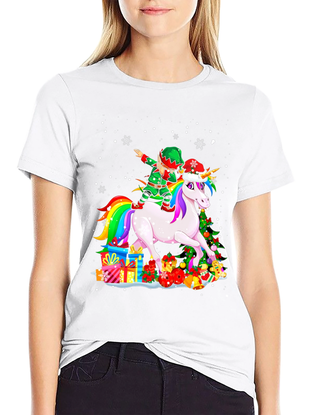 Christmas Unicorn Elf Dabbing T-Shirt