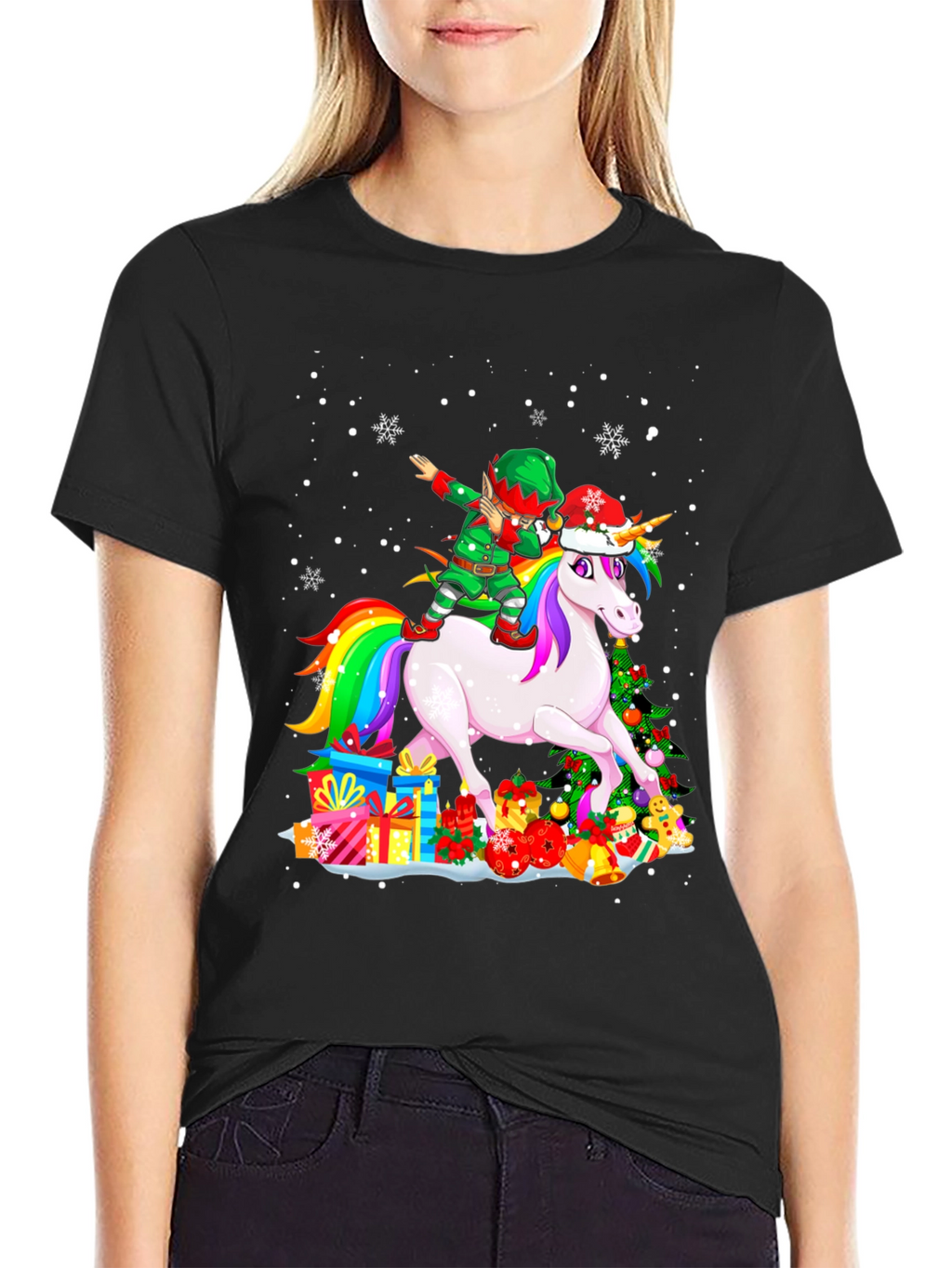 Christmas Unicorn Elf Dabbing T-Shirt