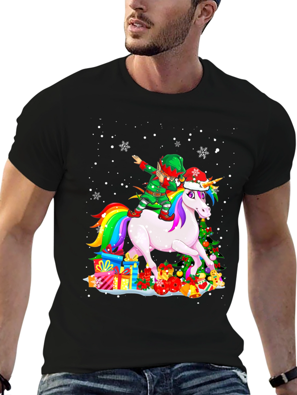 Christmas Unicorn Elf Dabbing T-Shirt
