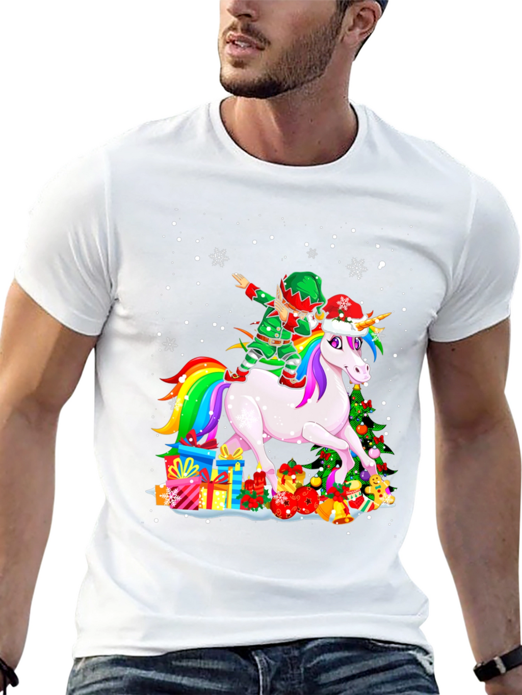Christmas Unicorn Elf Dabbing T-Shirt