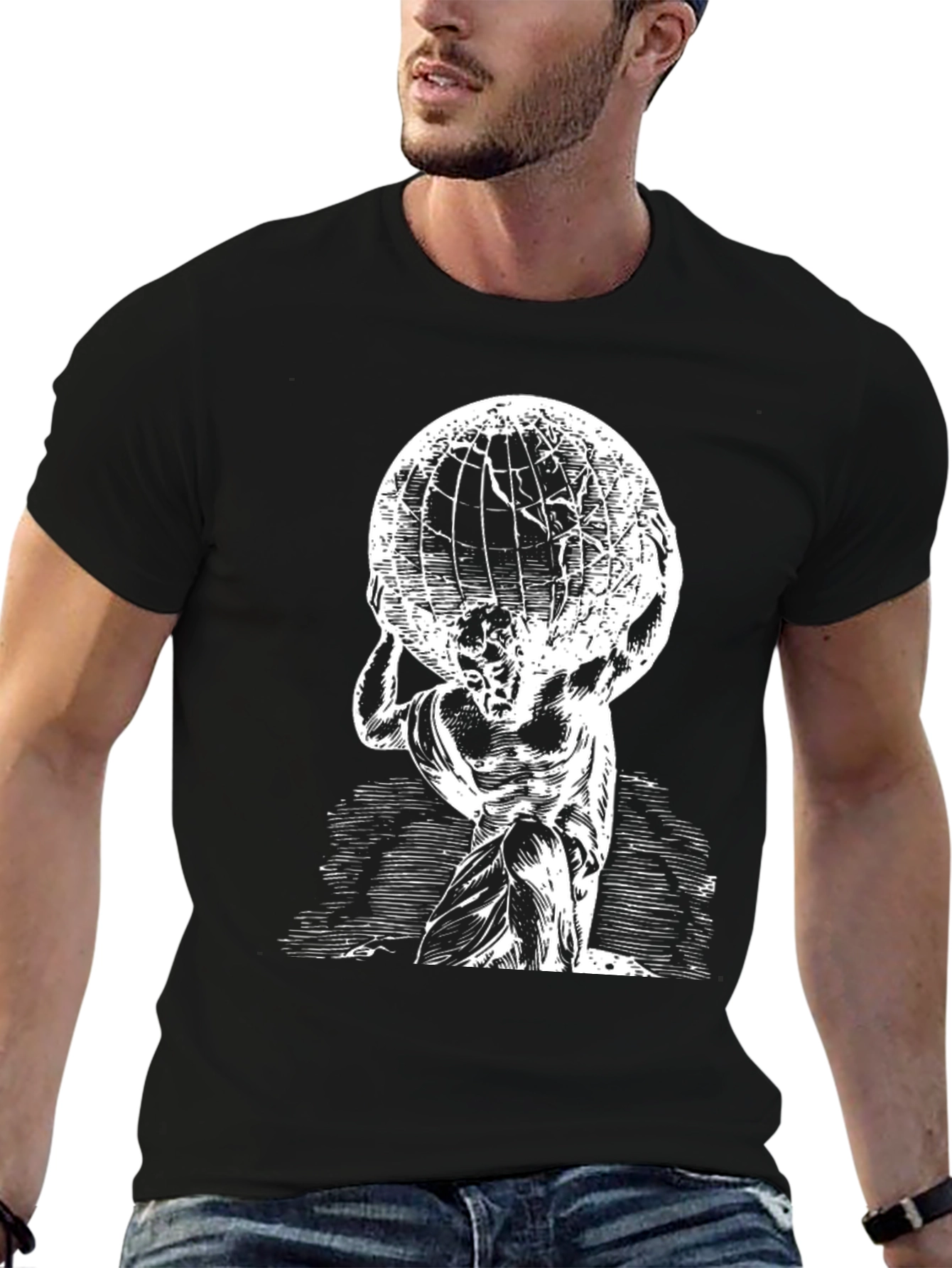 Atlas Globe T-Shirt - Black Cotton Graphic Tee