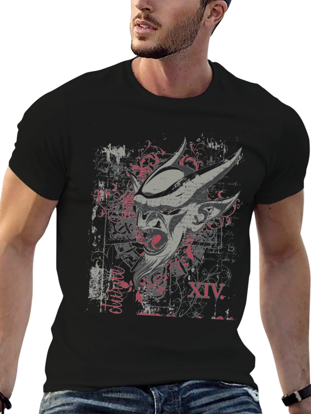 Edgy Graphic Print Mens Black T-Shirt