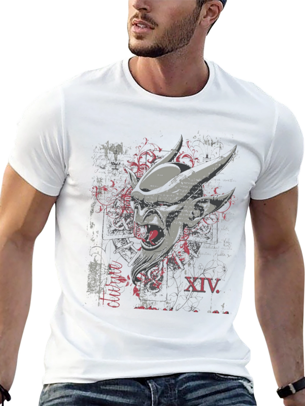 Edgy Graphic Print Mens Black T-Shirt