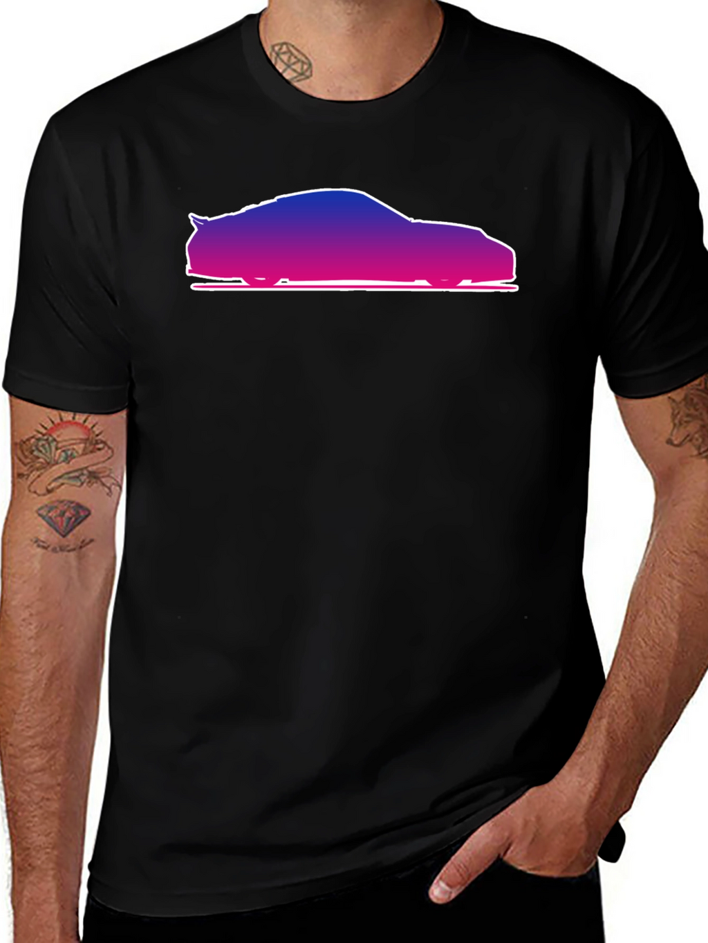 Gradient Car Silhouette Black T-Shirt