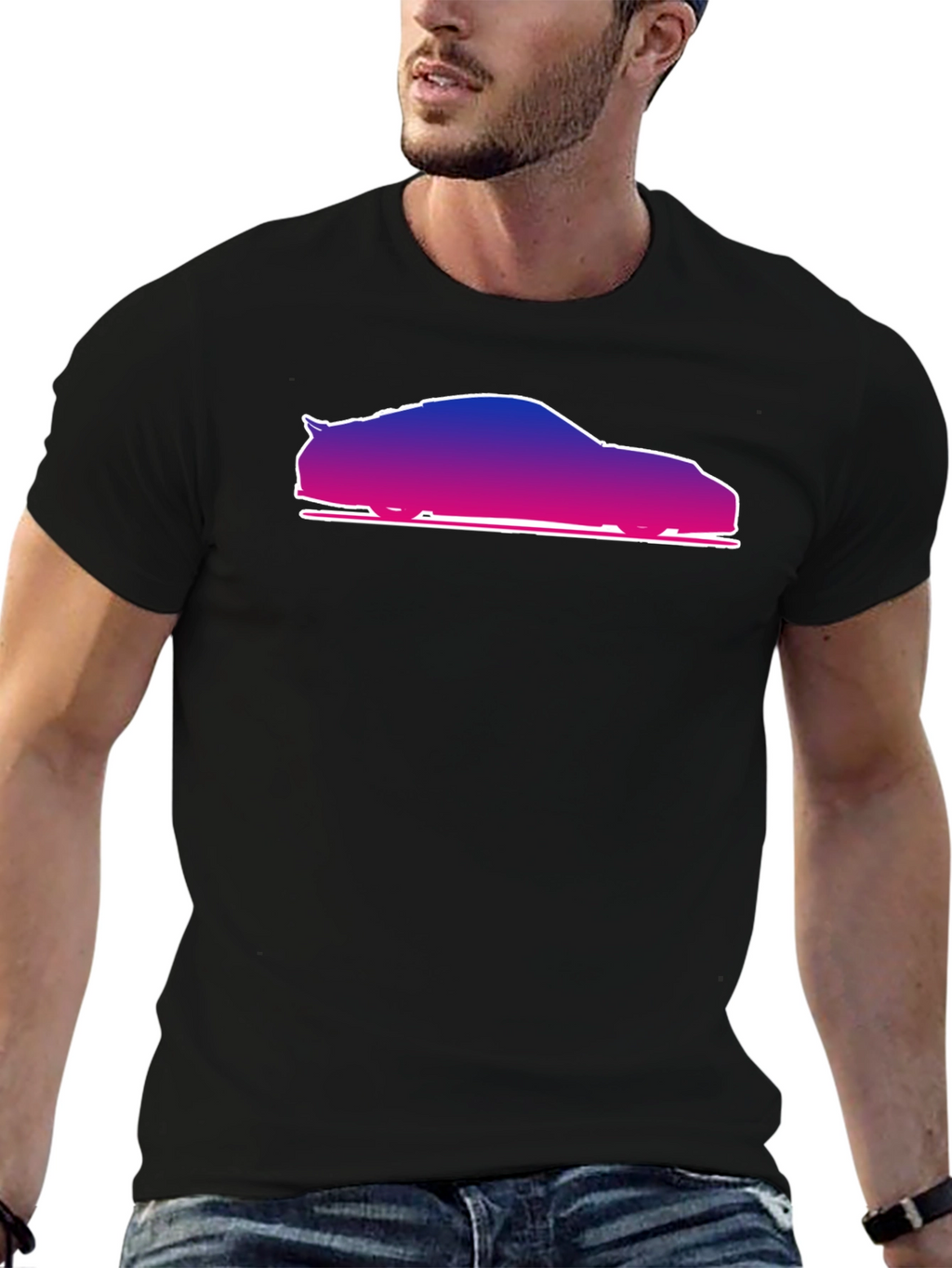 Gradient Car Silhouette Black T-Shirt